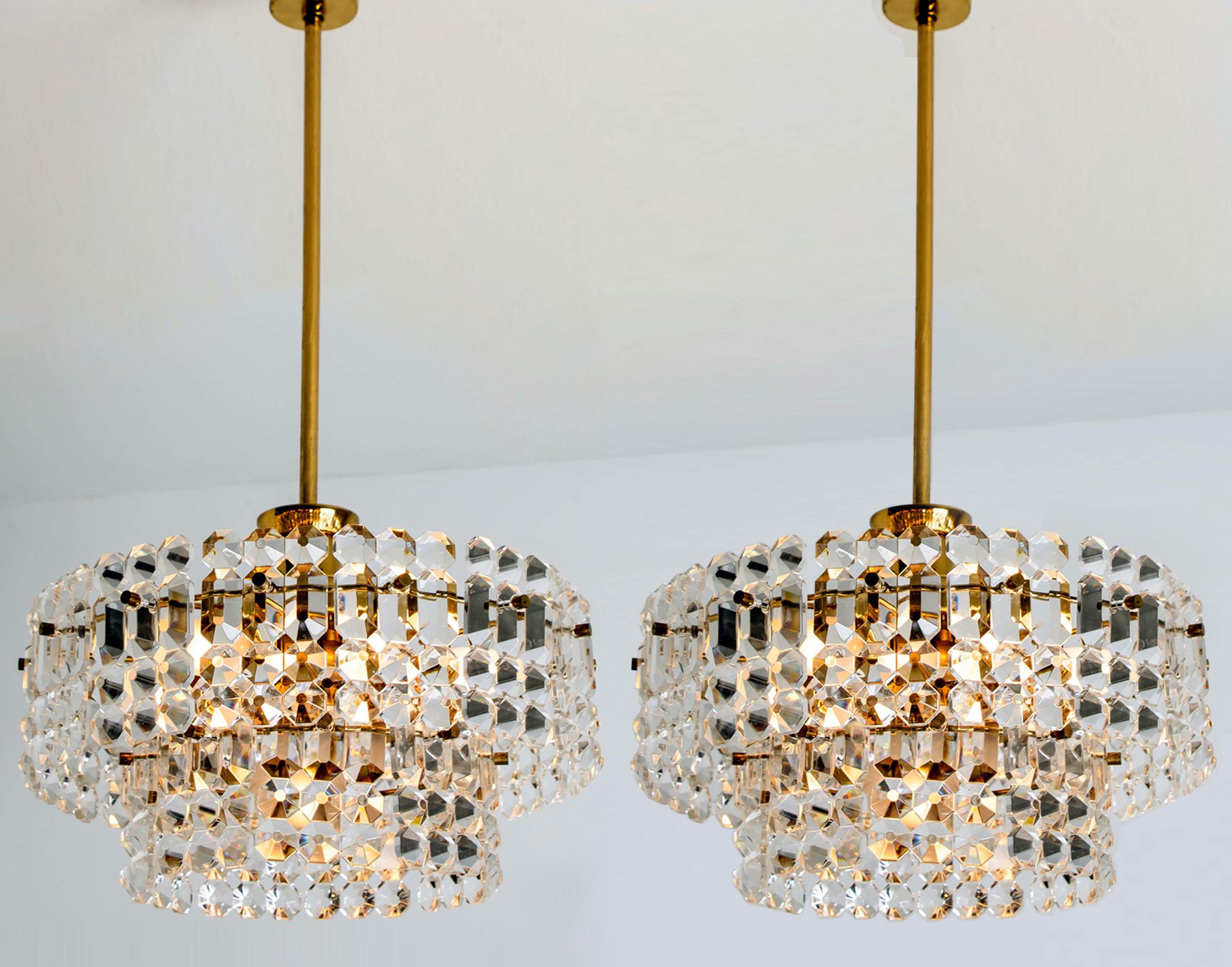 Pair of Gilt Brass Metal Crystal Glass Sconces Wall Lights Kinkeldey, 1970s For Sale 13