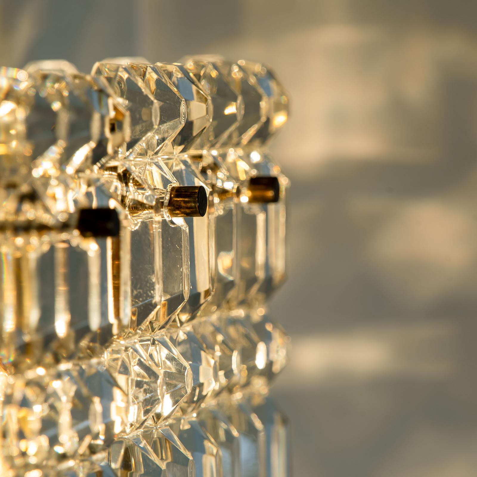 German Pair of Gilt Brass Metal Crystal Glass Sconces Wall Lights Kinkeldey, 1970s For Sale