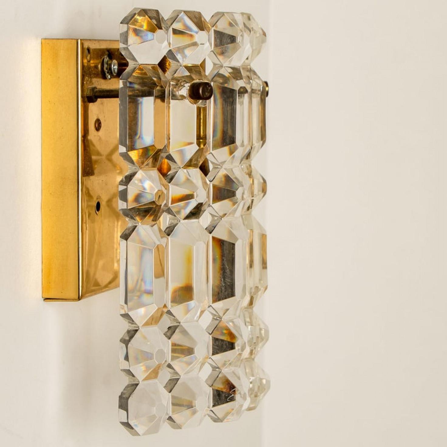 German Pair of Gilt Brass Metal Crystal Glass Sconces Wall Lights Kinkeldey, 1970s For Sale