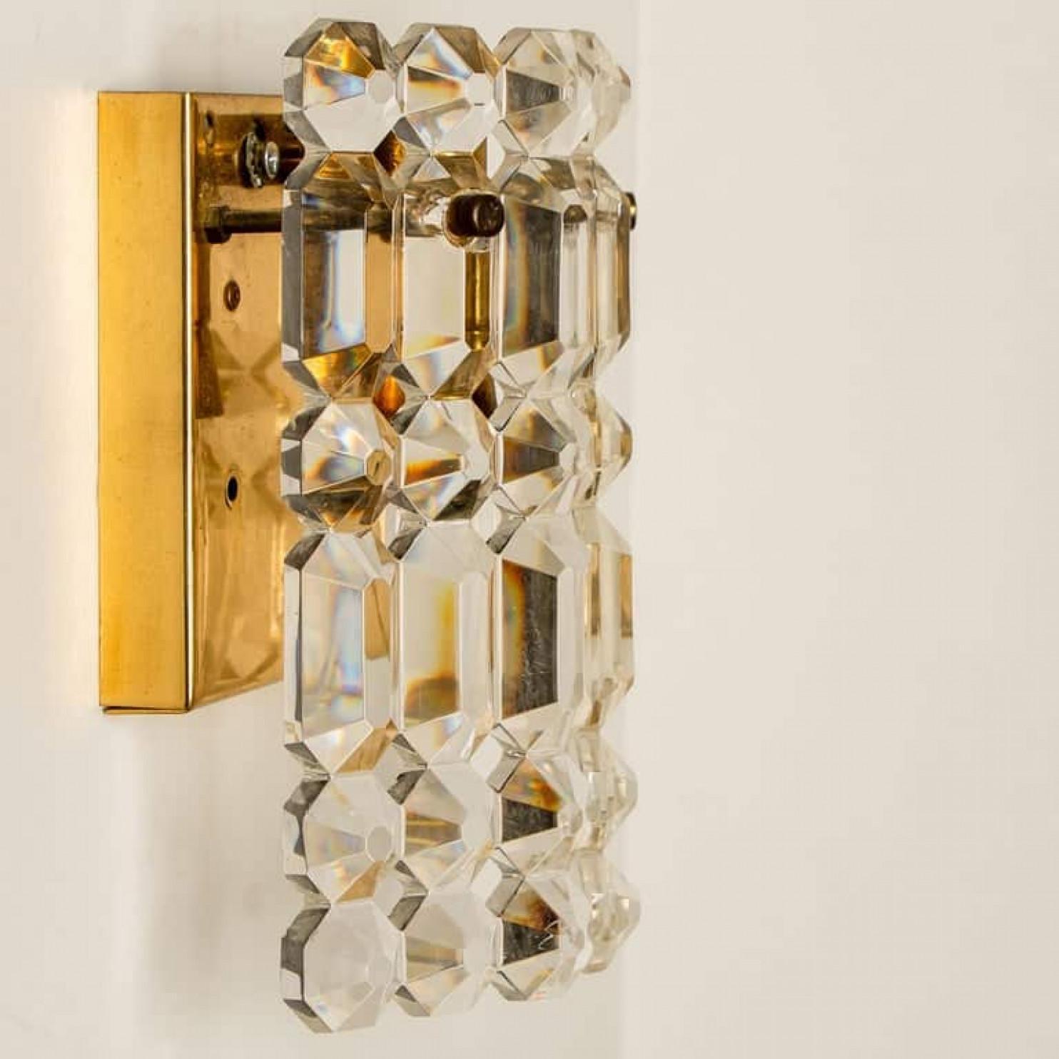 Pair of Gilt Brass Metal Crystal Glass Sconces Wall Lights Kinkeldey, 1970s In Good Condition For Sale In Rijssen, NL