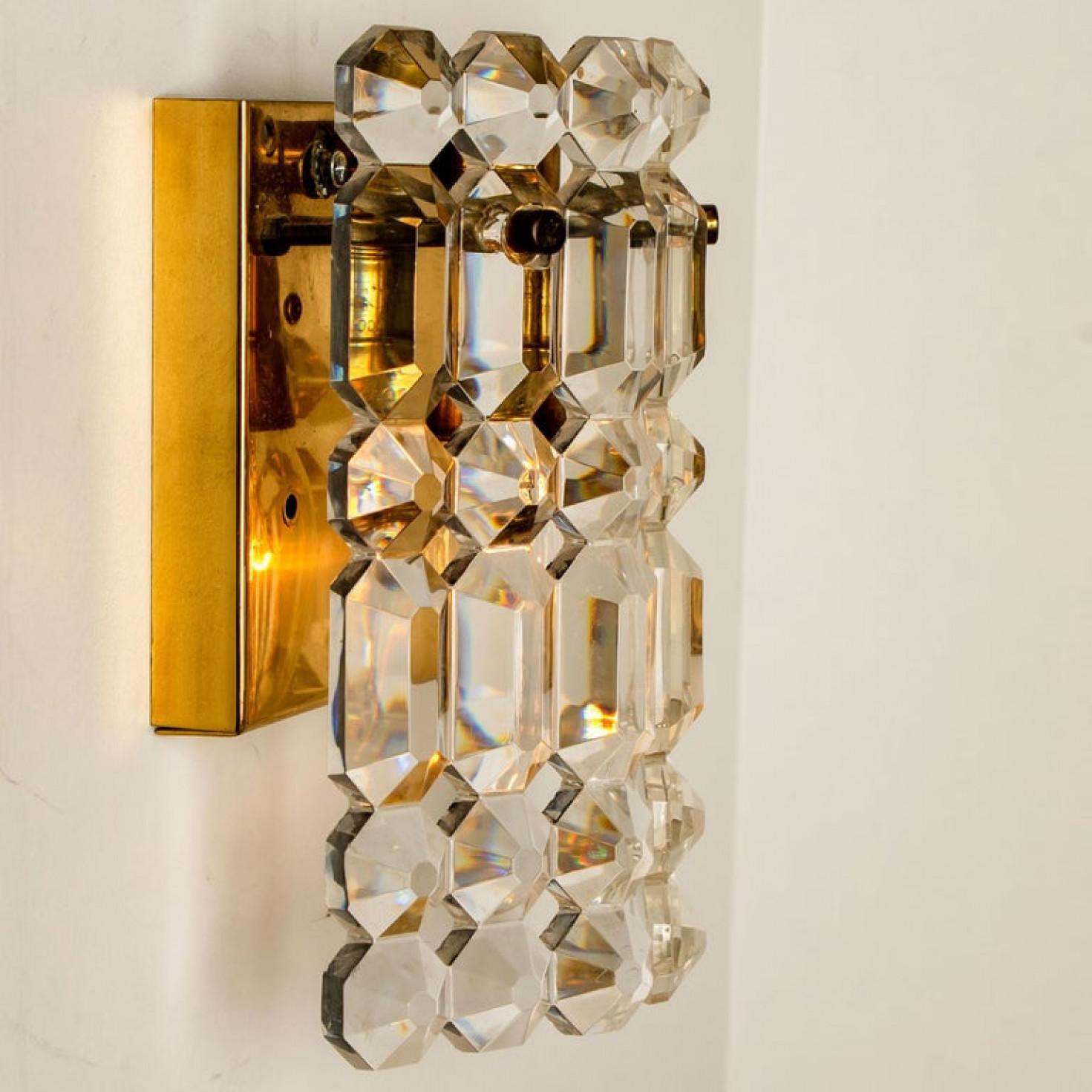 20th Century Pair of Gilt Brass Metal Crystal Glass Sconces Wall Lights Kinkeldey, 1970s For Sale
