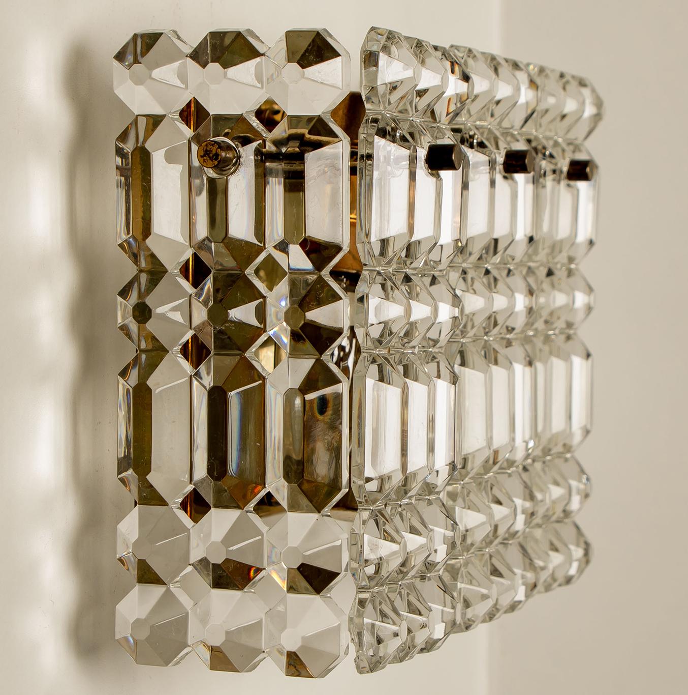 Pair of Gilt Brass Metal Crystal Glass Sconces Wall Lights Kinkeldey, 1970s For Sale 1