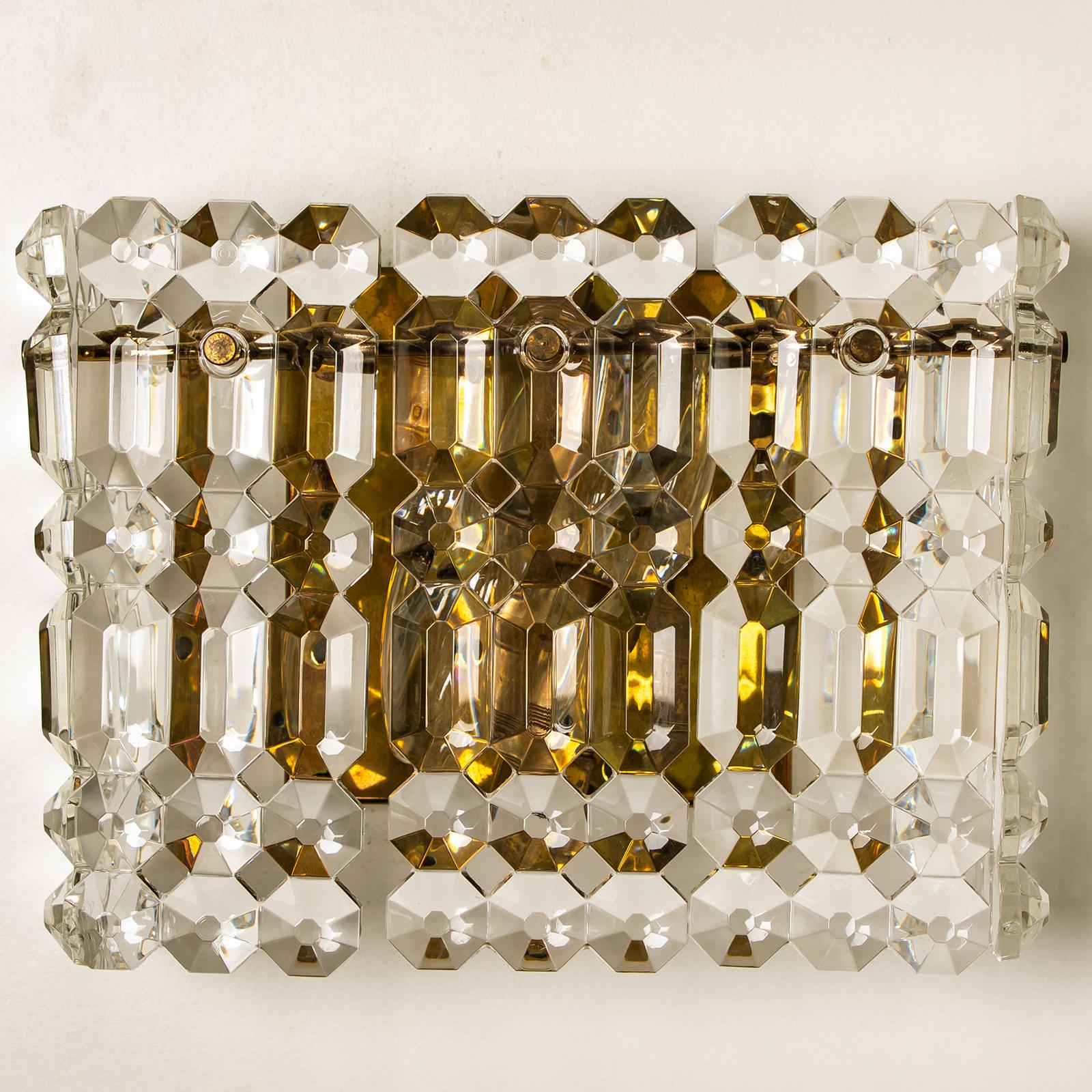Pair of Gilt Brass Metal Crystal Glass Sconces Wall Lights Kinkeldey, 1970s For Sale 3
