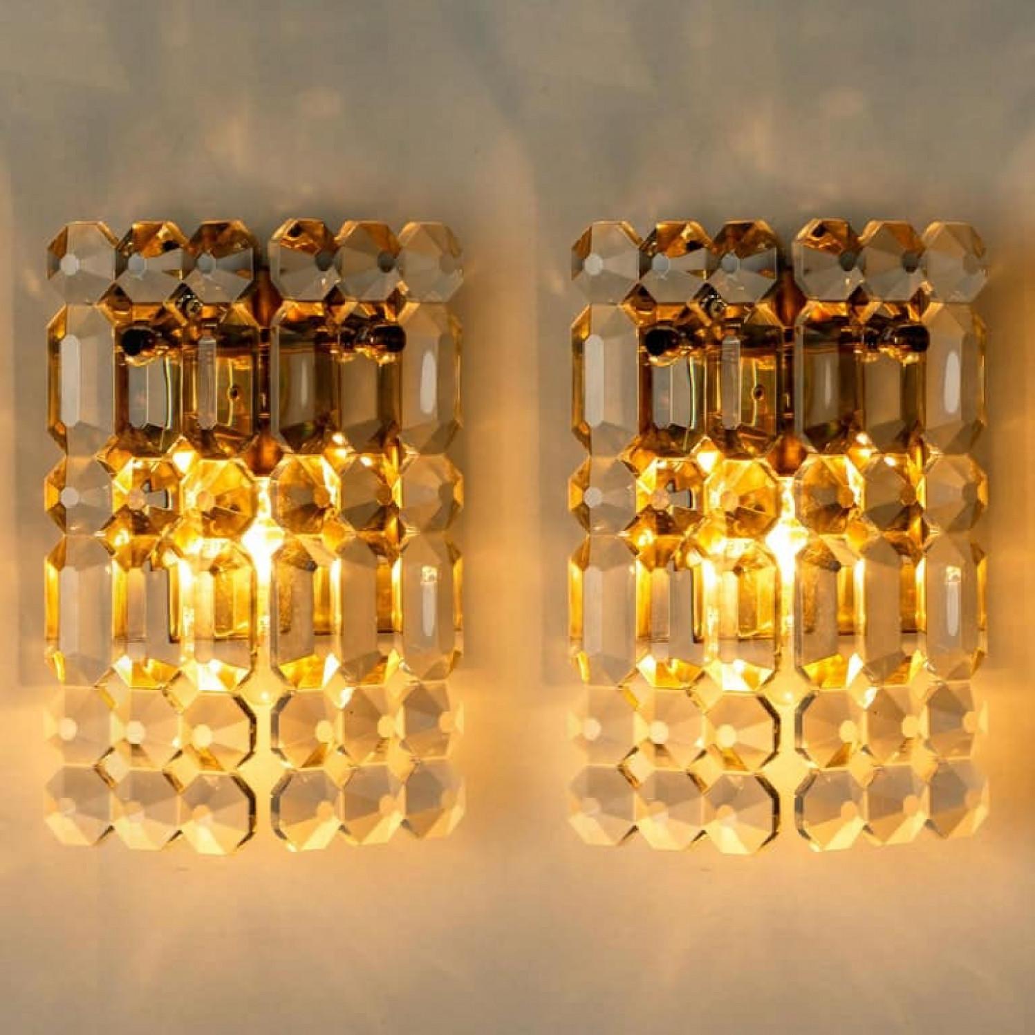 Pair of Gilt Brass Metal Crystal Glass Sconces Wall Lights Kinkeldey, 1970s For Sale 3