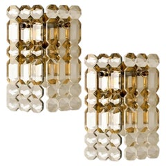 Pair of Gilt Brass Metal Crystal Glass Sconces Wall Lights Kinkeldey, 1970s