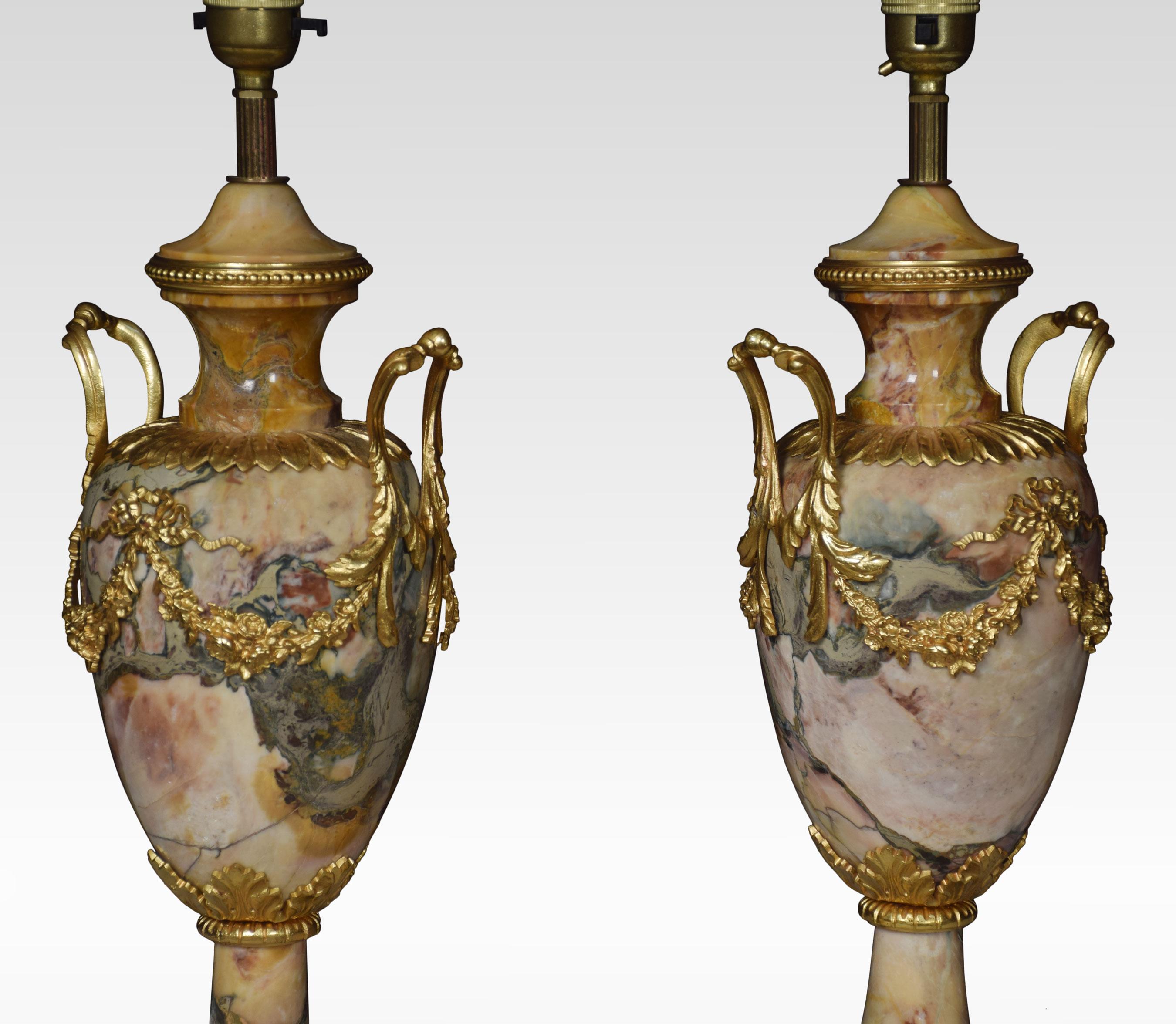 Pair of Gilt Brass Mounted Marble Lamps 1