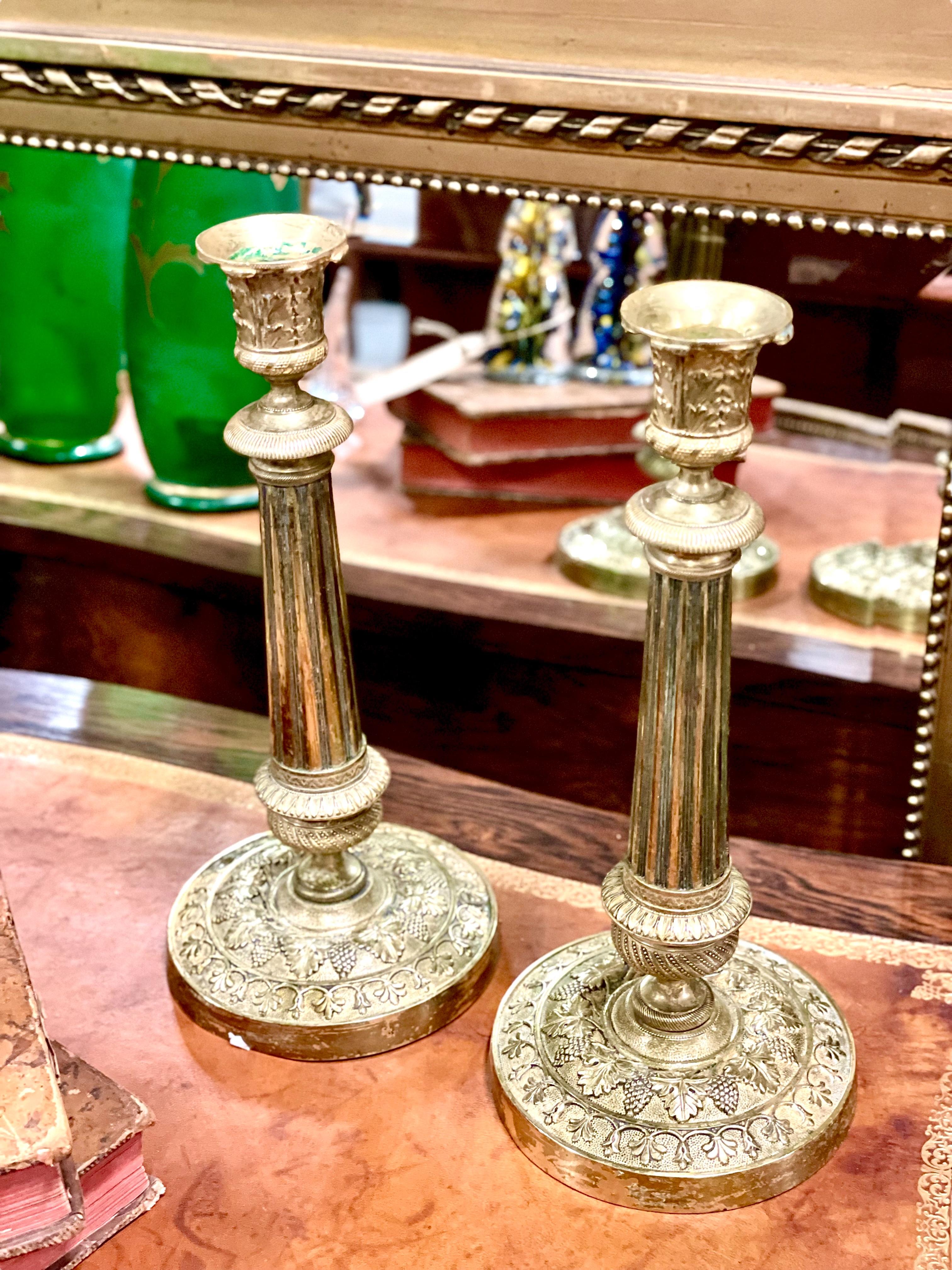 Pair of Gilt Bronze Neoclassical Candlesticks 19th Century For Sale 7