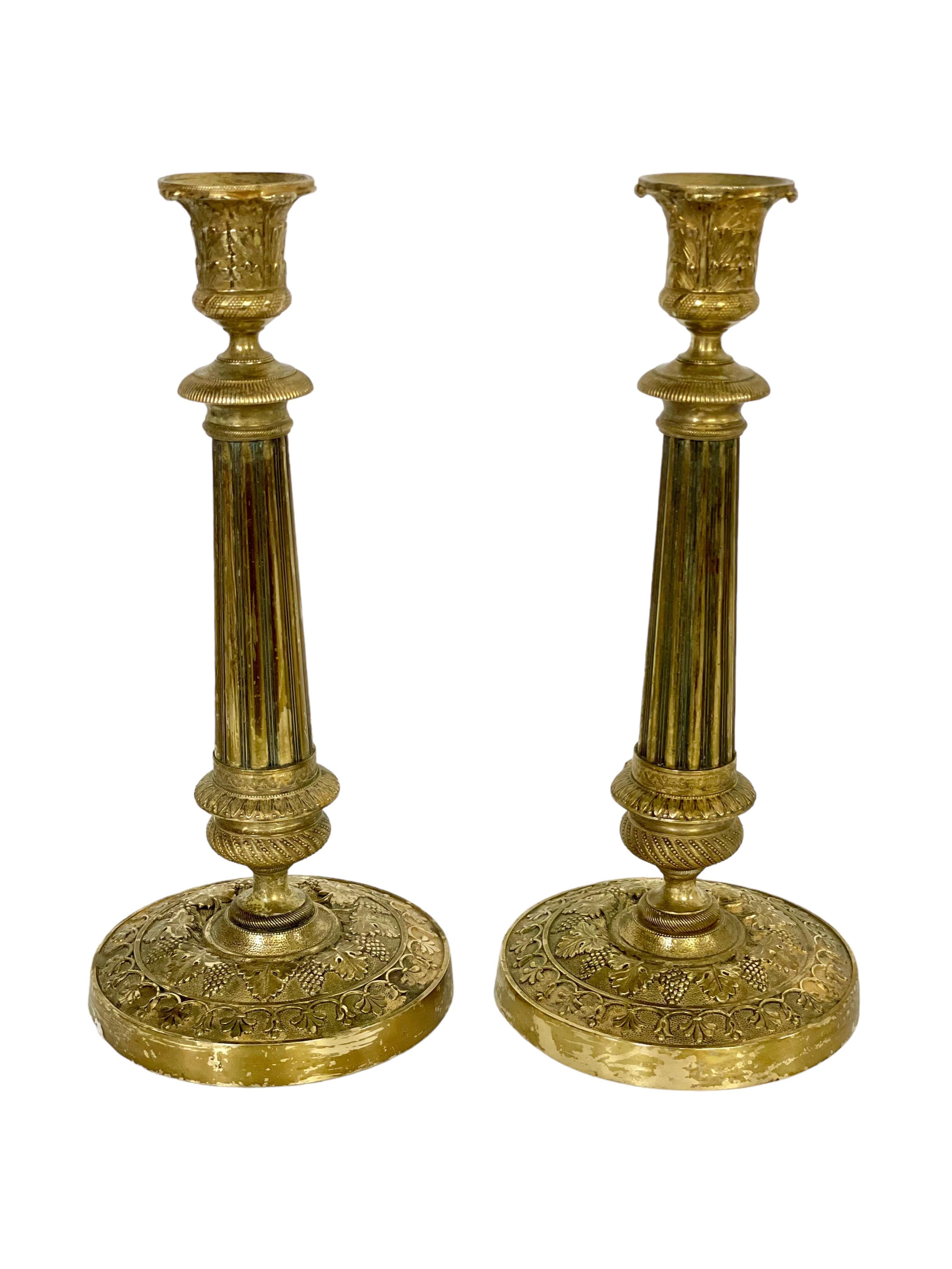 Pair of Gilt Bronze Neoclassical Candlesticks 19th Century For Sale 1
