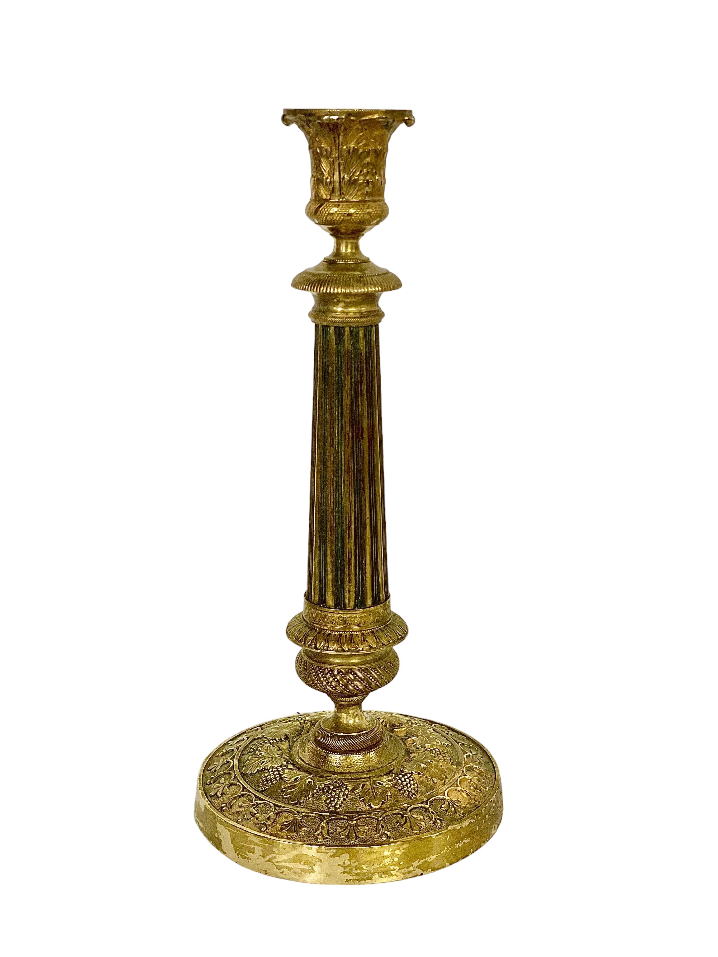 Pair of Gilt Bronze Neoclassical Candlesticks 19th Century For Sale 5