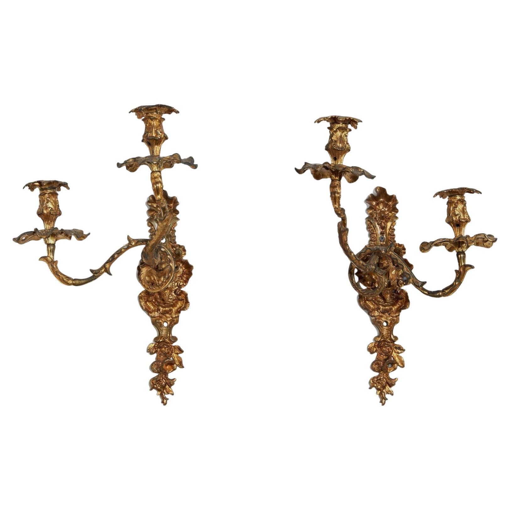 Pair of Gilt Brass Rococo Sconces