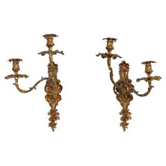 Pair of Gilt Brass Rococo Sconces