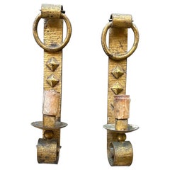 Coppia di appliques in ottone dorato del 1950 circa