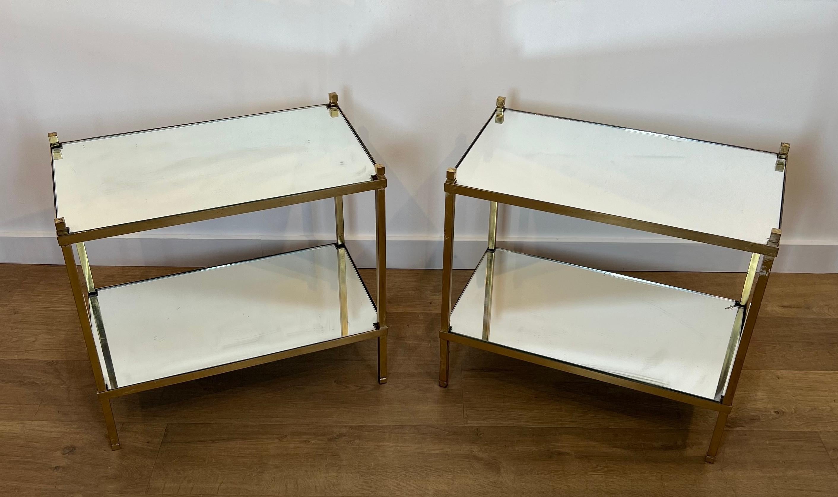 Pair of Gilt Brass Side Tables with Mirror Tops For Sale 5