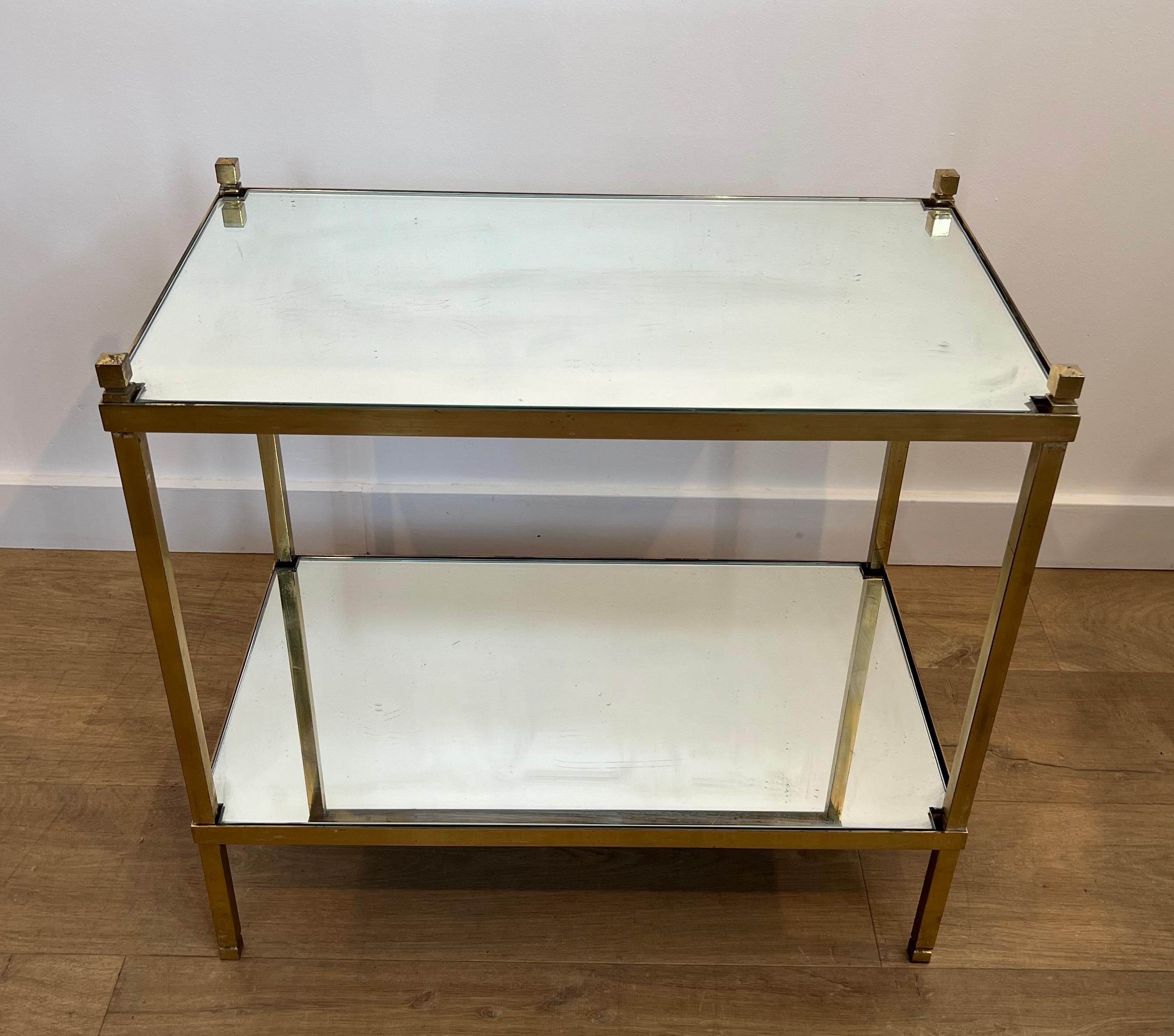 Late 20th Century Pair of Gilt Brass Side Tables with Mirror Tops For Sale