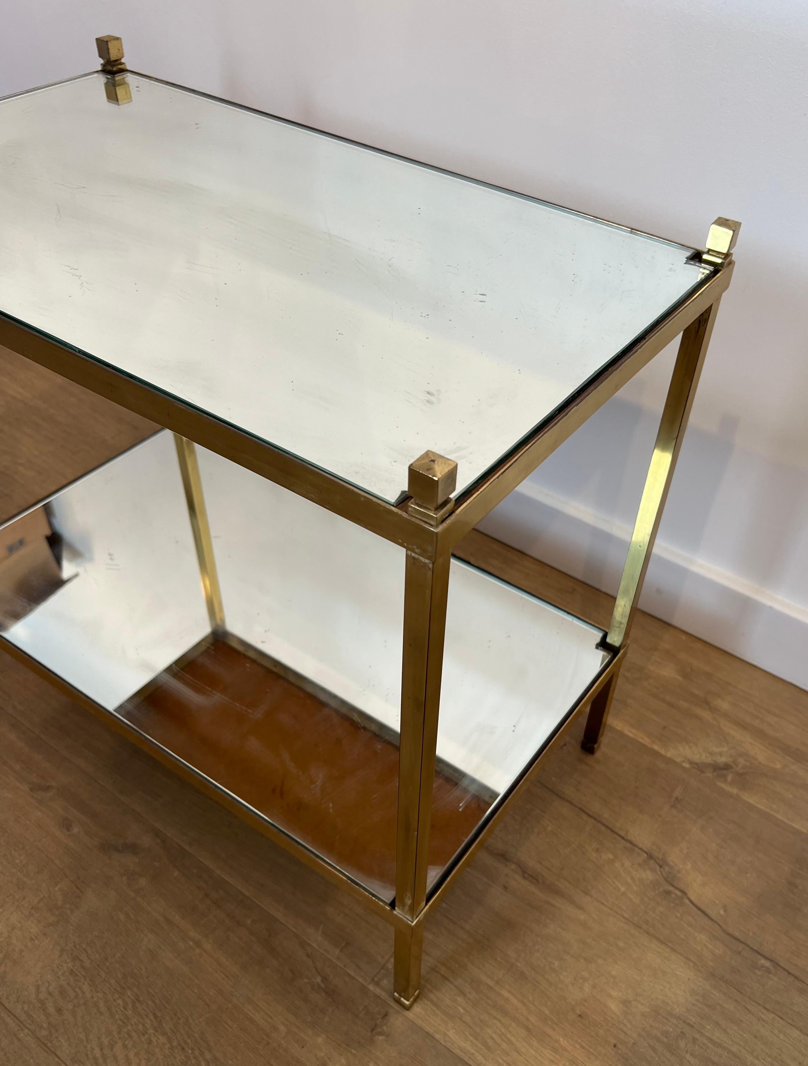 Pair of Gilt Brass Side Tables with Mirror Tops For Sale 1