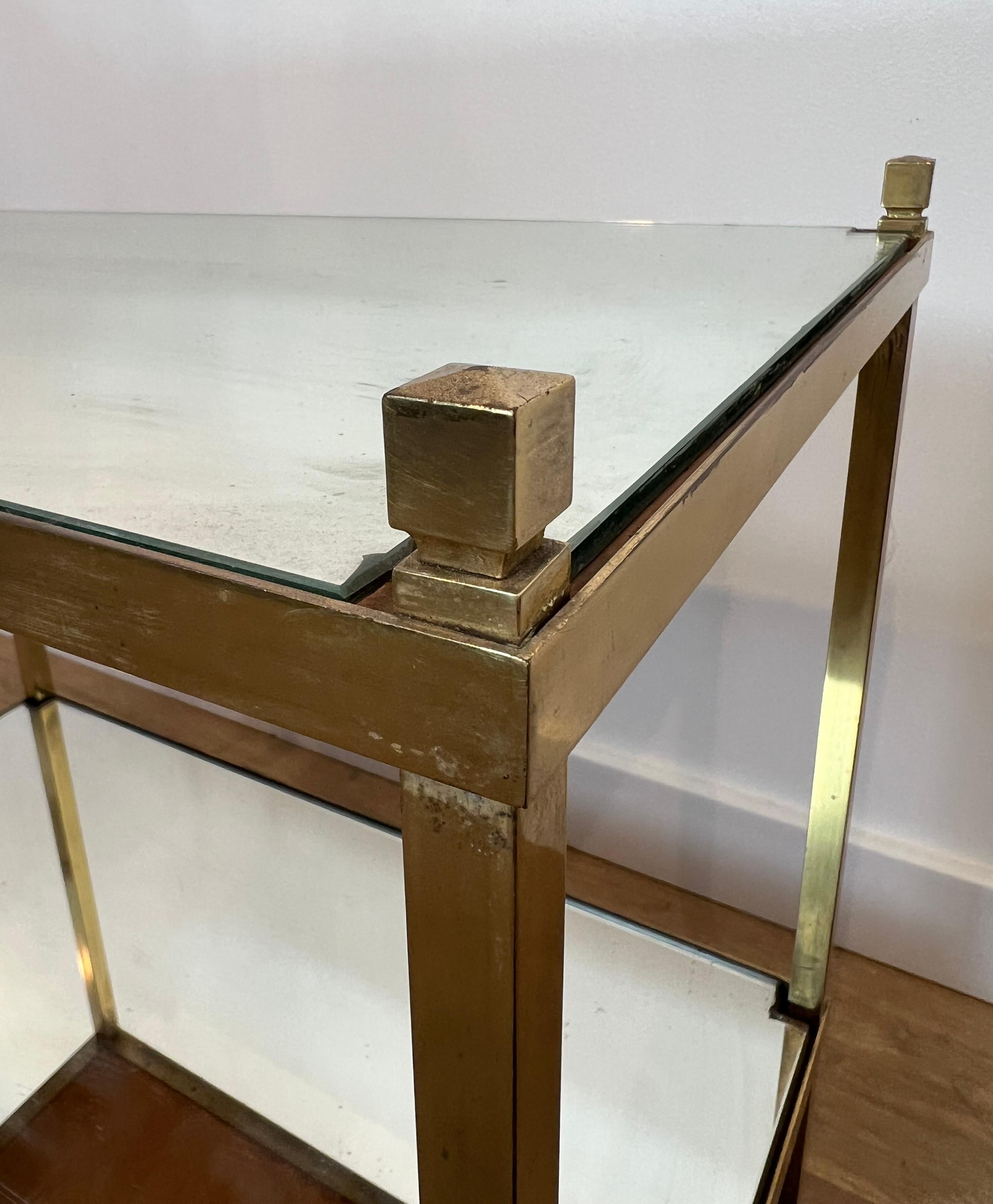Pair of Gilt Brass Side Tables with Mirror Tops For Sale 3