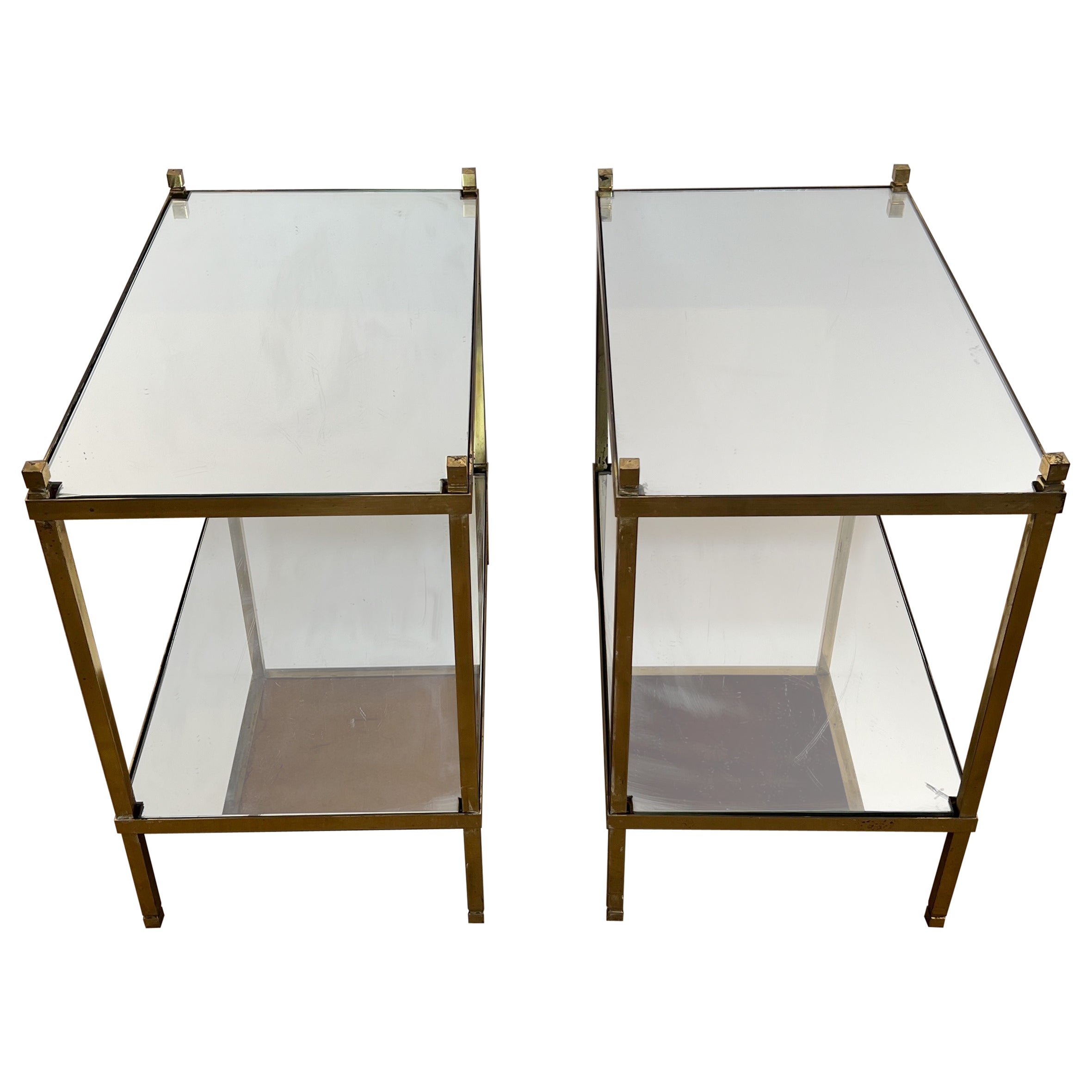 Pair of Gilt Brass Side Tables with Mirror Tops