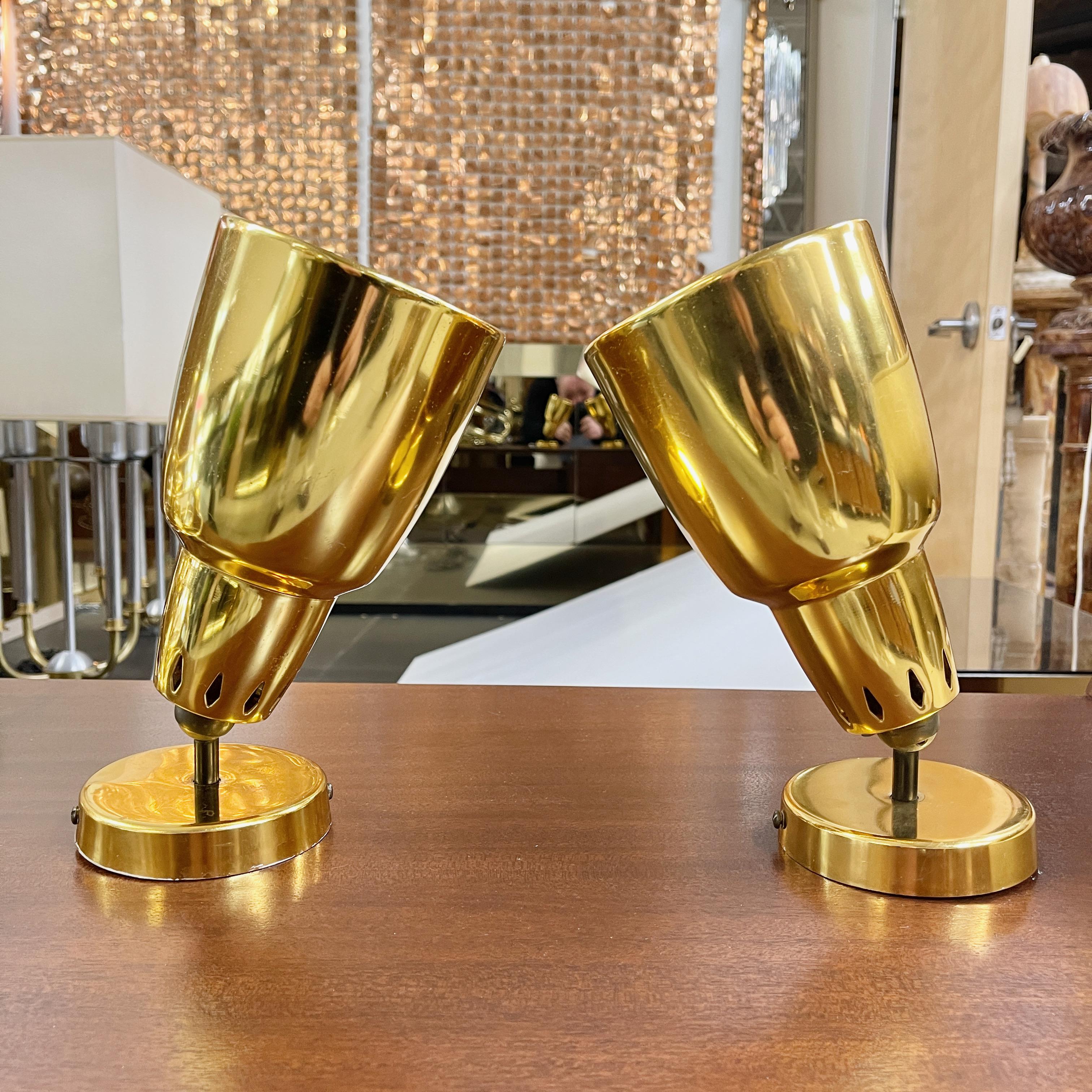 Mid-Century Modern Pair of Gilt Brass Swivel Sconces by René-Jean Caillette for Maison Parscot For Sale