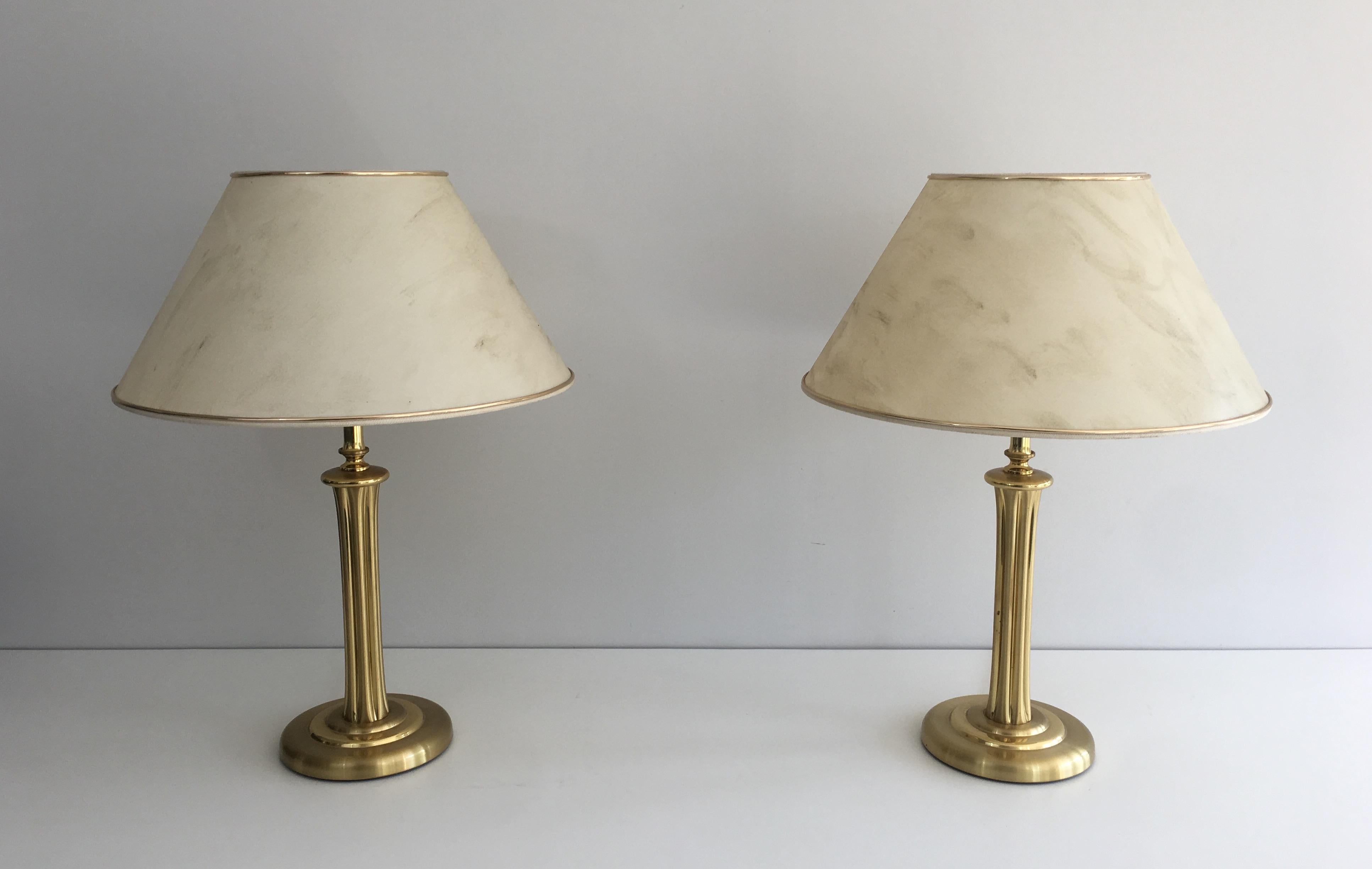 Pair of Gilt Brass Table Lamps, French, circa 1970 4