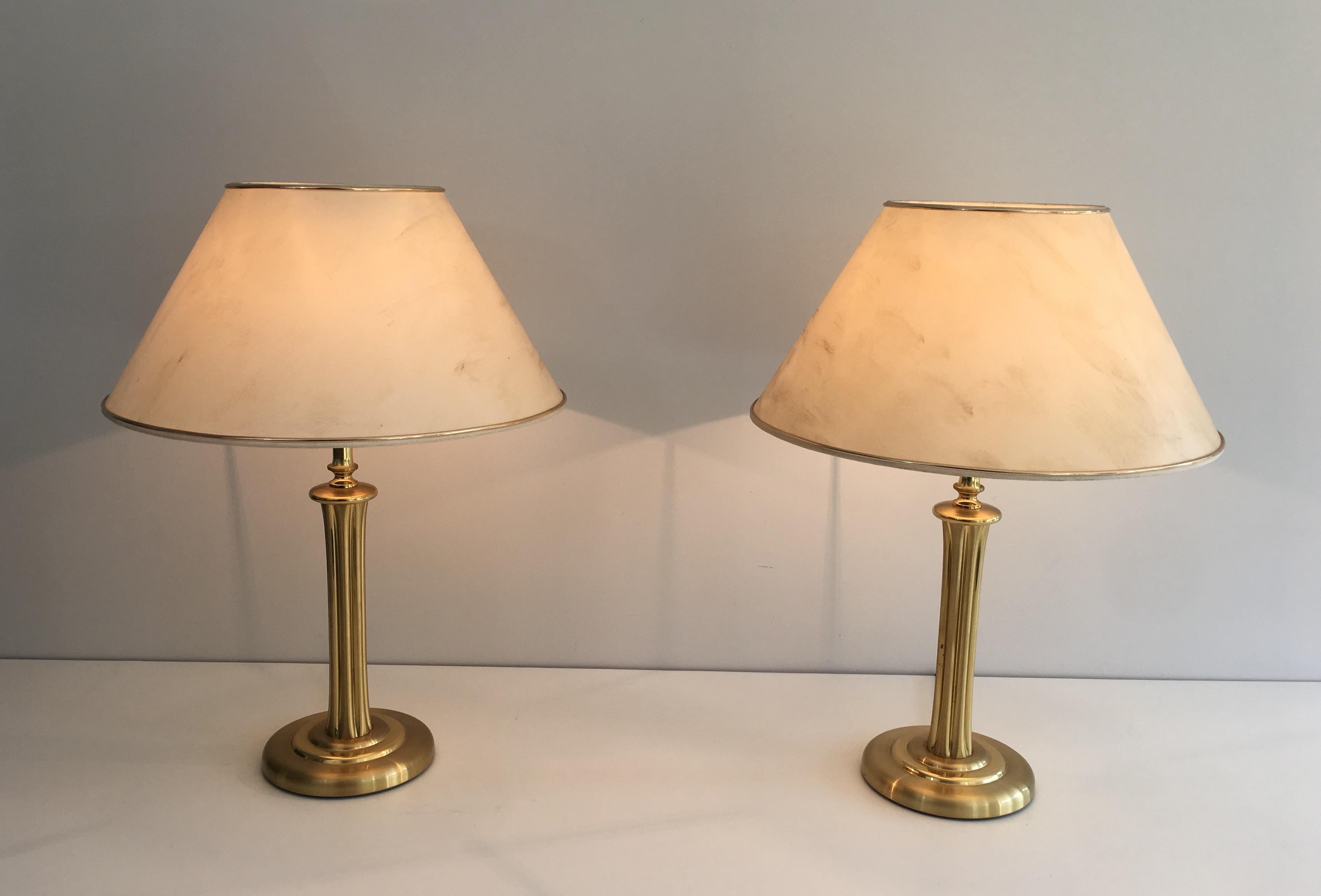 Pair of Gilt Brass Table Lamps, French, circa 1970 6