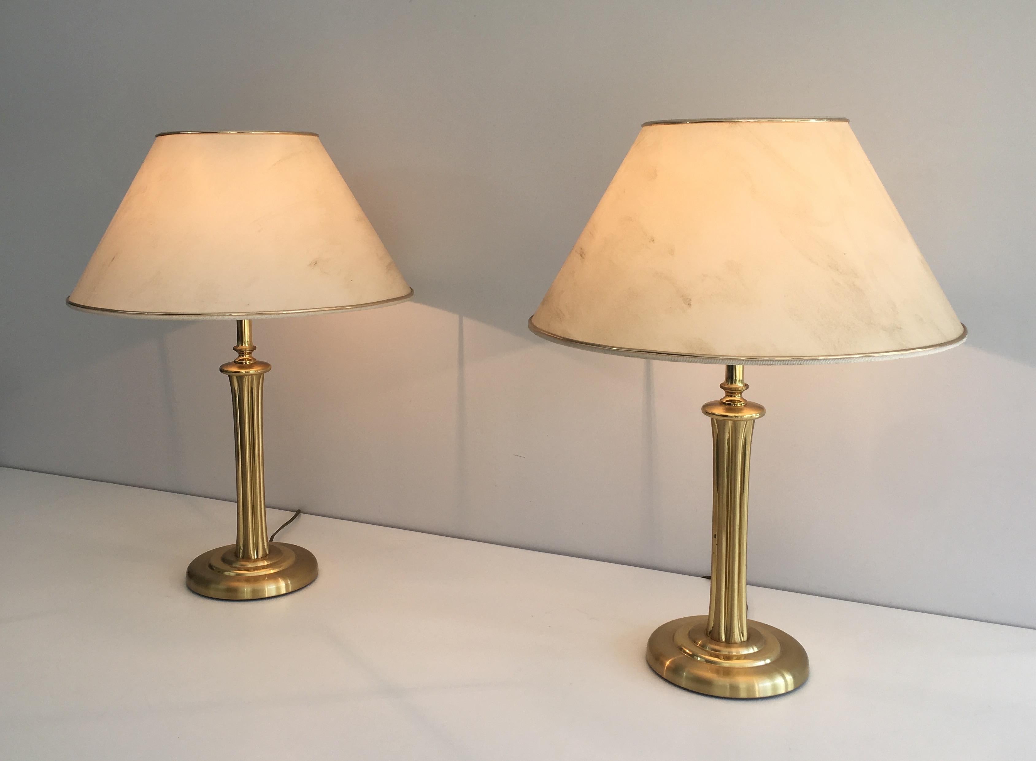 Pair of Gilt Brass Table Lamps, French, circa 1970 3
