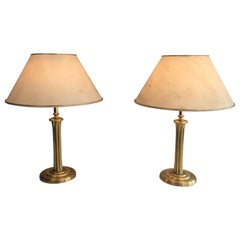 Pair of Gilt Brass Table Lamps, French, circa 1970