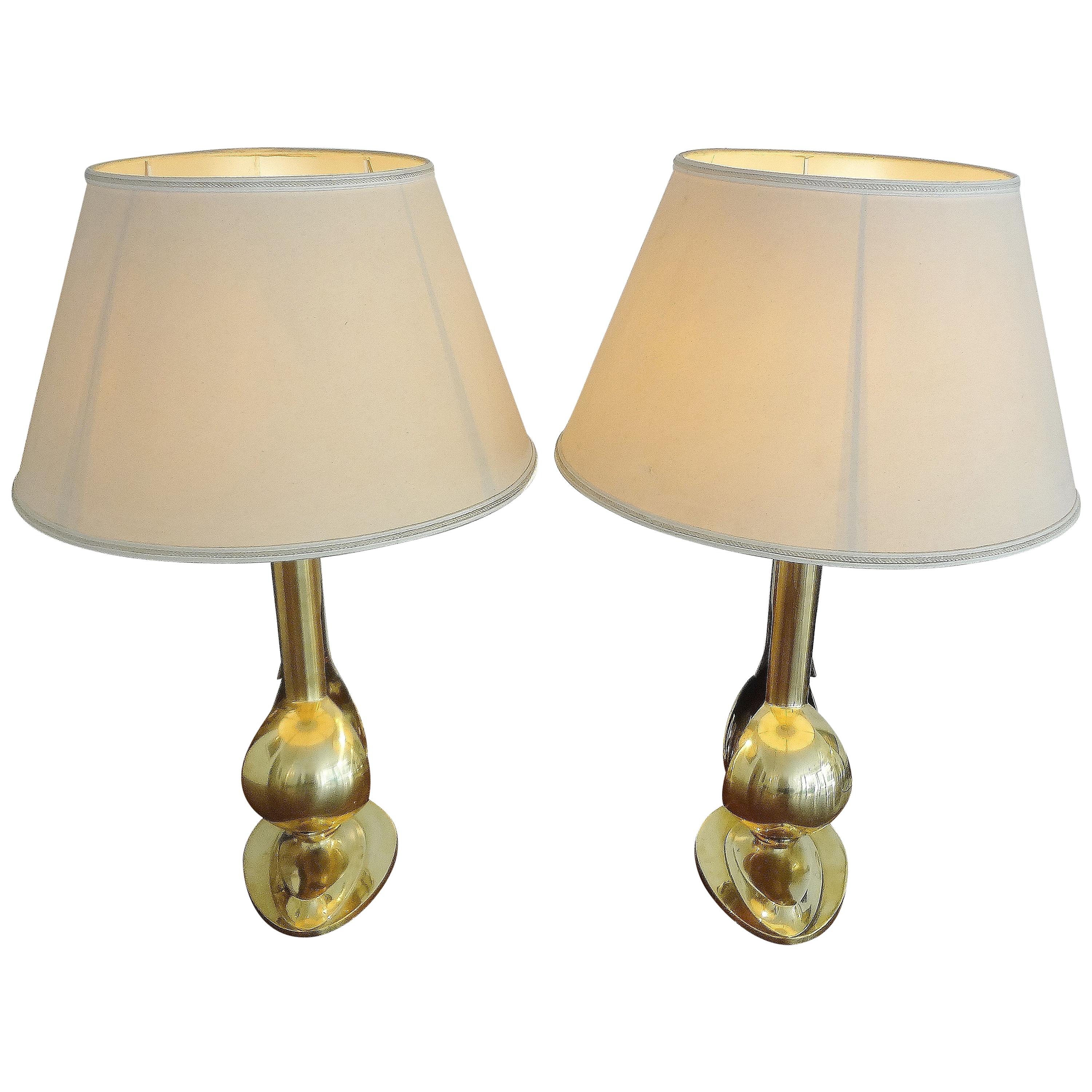 Pair of Gilt Brass Table Lamps, Italy, 1980s For Sale