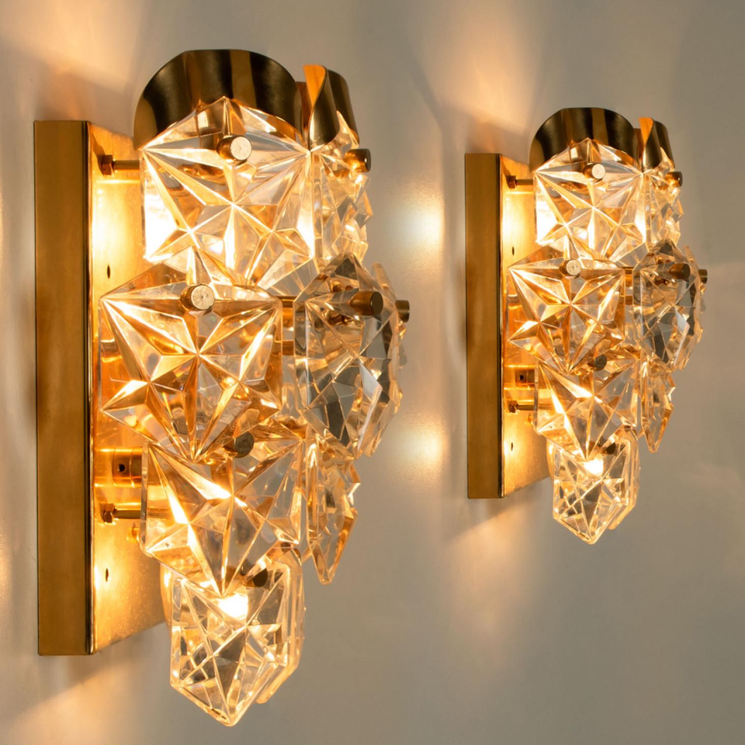 Pair of Gilt Brass with Crystal Glass Wall Lights Kinkeldey, 1970s For Sale 4