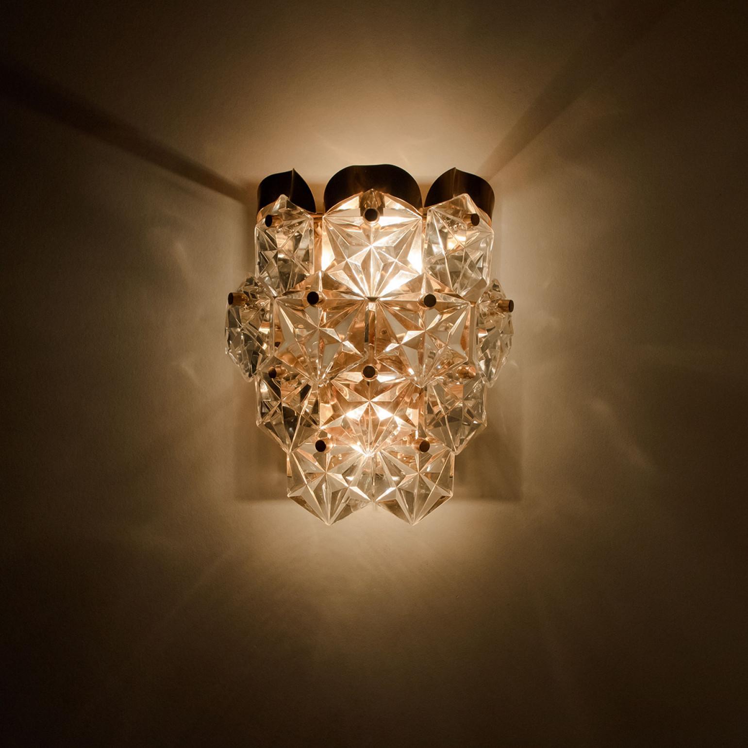 Pair of Gilt Brass with Crystal Glass Wall Lights Kinkeldey, 1970s For Sale 5