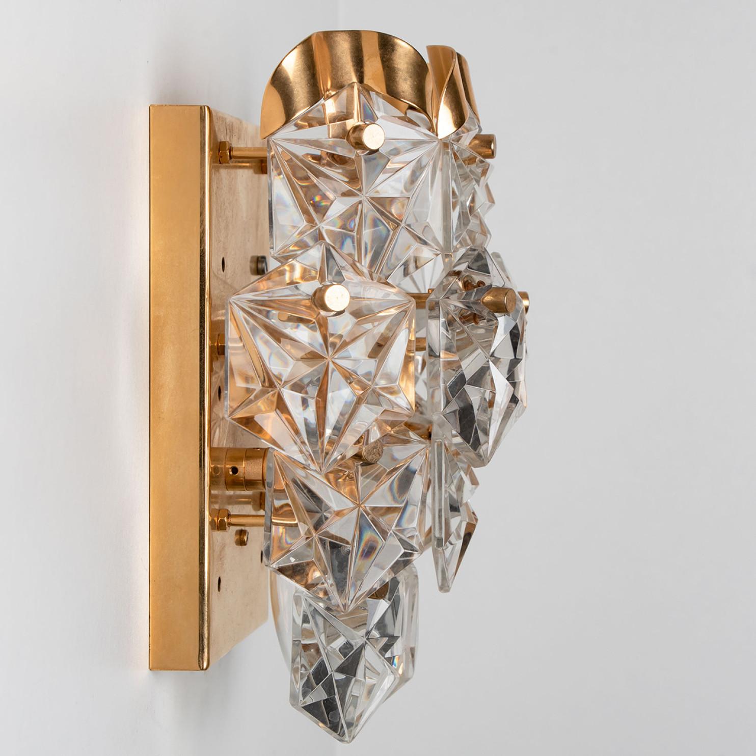 Mid-Century Modern Pair of Gilt Brass with Crystal Glass Wall Lights Kinkeldey, 1970s For Sale
