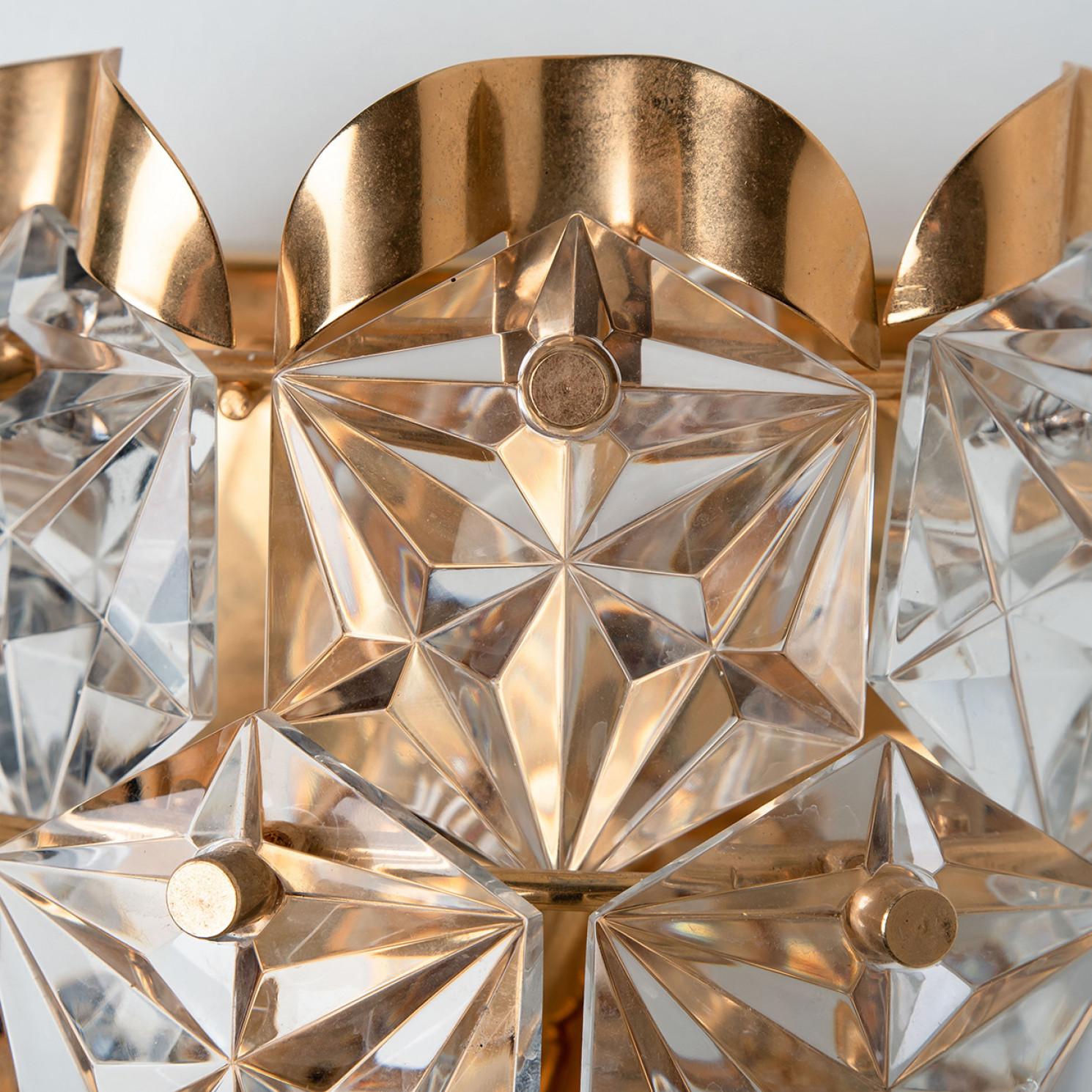 Pair of Gilt Brass with Crystal Glass Wall Lights Kinkeldey, 1970s In Good Condition For Sale In Rijssen, NL