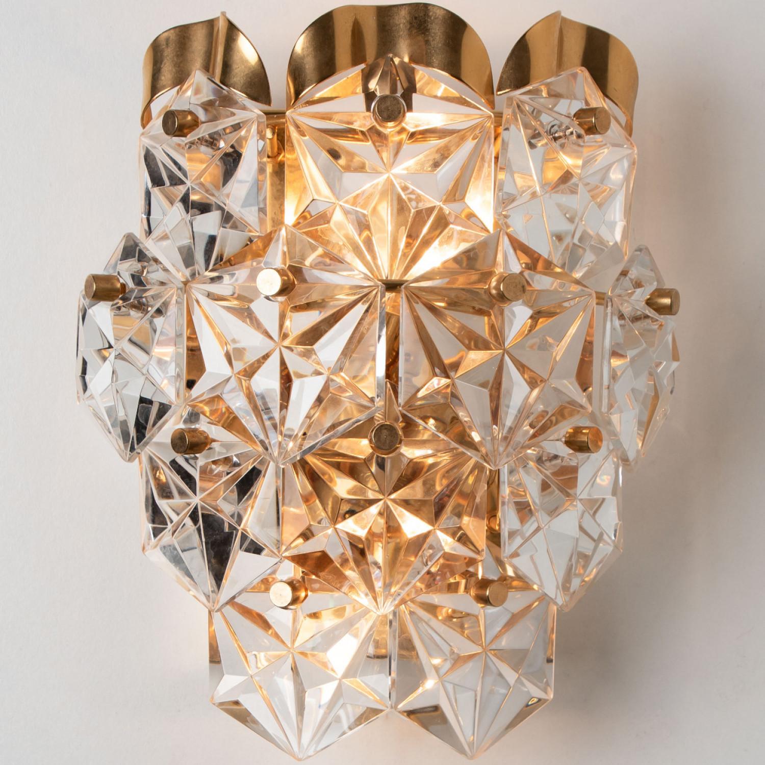 20th Century Pair of Gilt Brass with Crystal Glass Wall Lights Kinkeldey, 1970s For Sale
