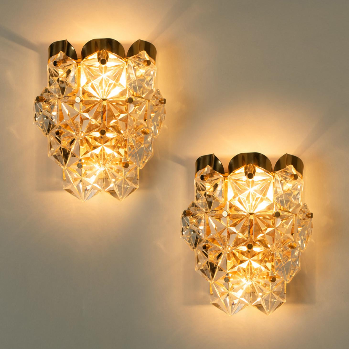 Pair of Gilt Brass with Crystal Glass Wall Lights Kinkeldey, 1970s For Sale 2
