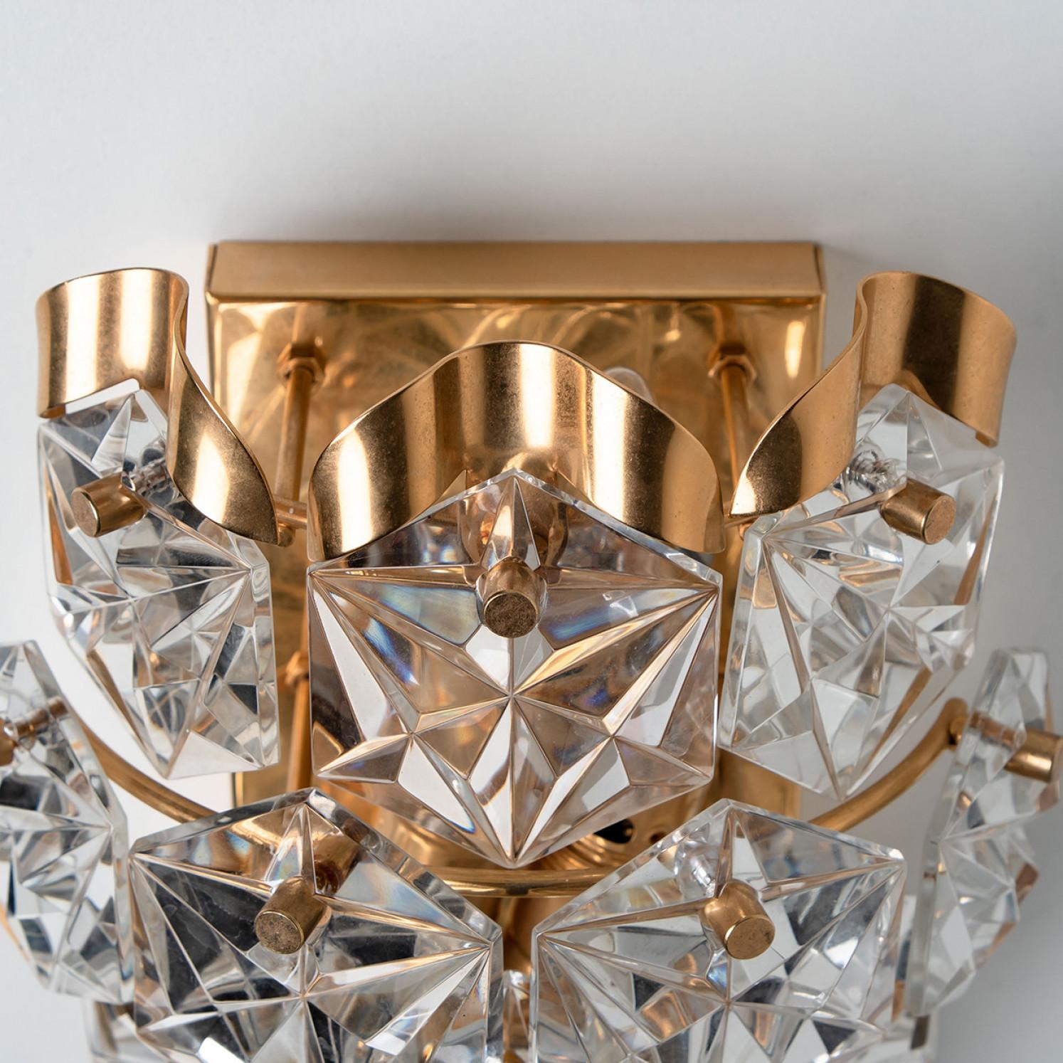 Pair of Gilt Brass with Crystal Glass Wall Lights Kinkeldey, 1970s For Sale 3