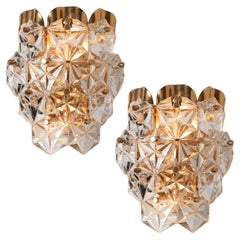 Pair of Gilt Brass with Crystal Glass Wall Lights Kinkeldey, 1970s