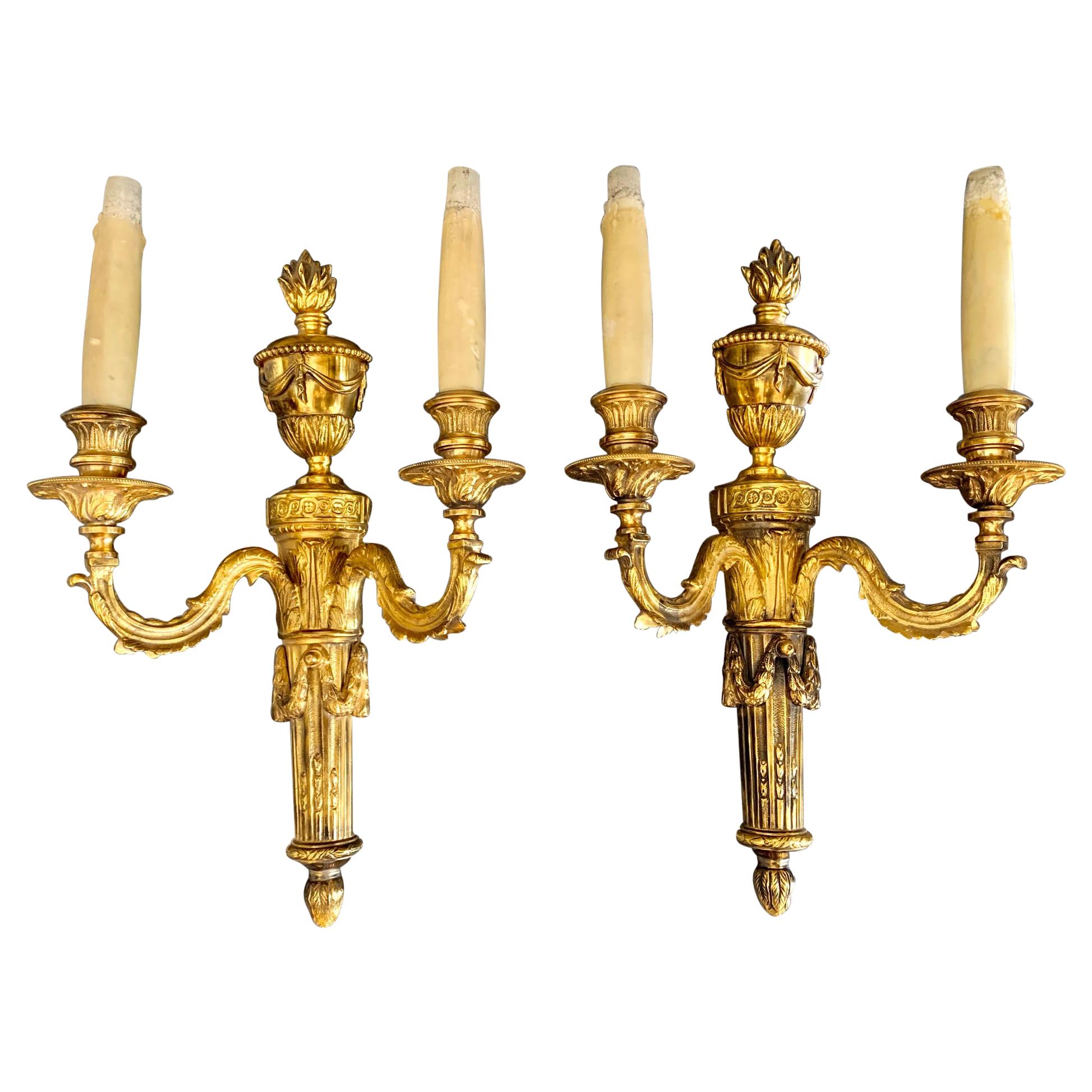 Pair of Gilt Bronze 20th Century Louis XVI Style Wall Sconces