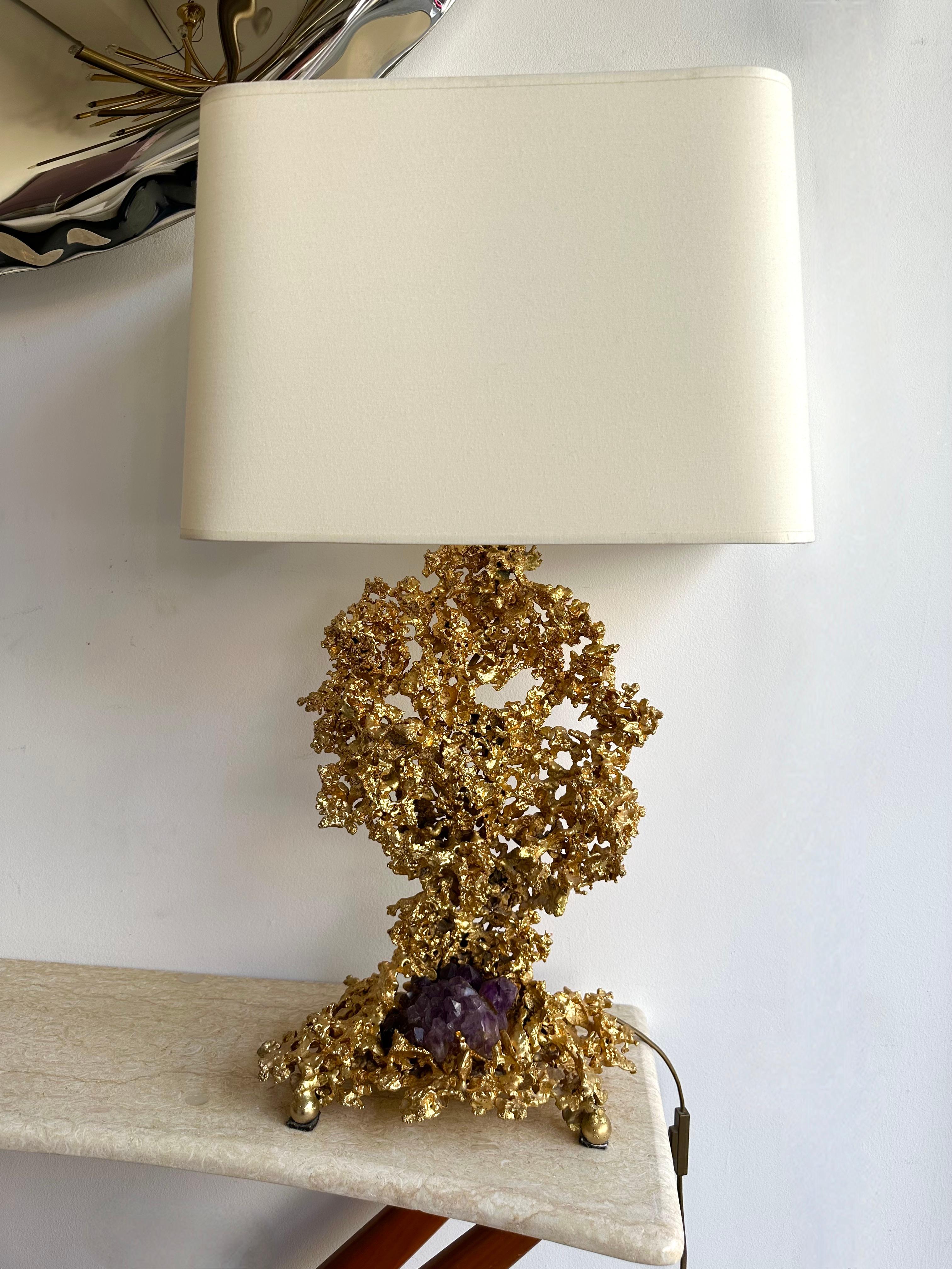 Pair of Gilt Bronze Amethyst Lamps by Boeltz, France, 1970s In Good Condition In SAINT-OUEN, FR