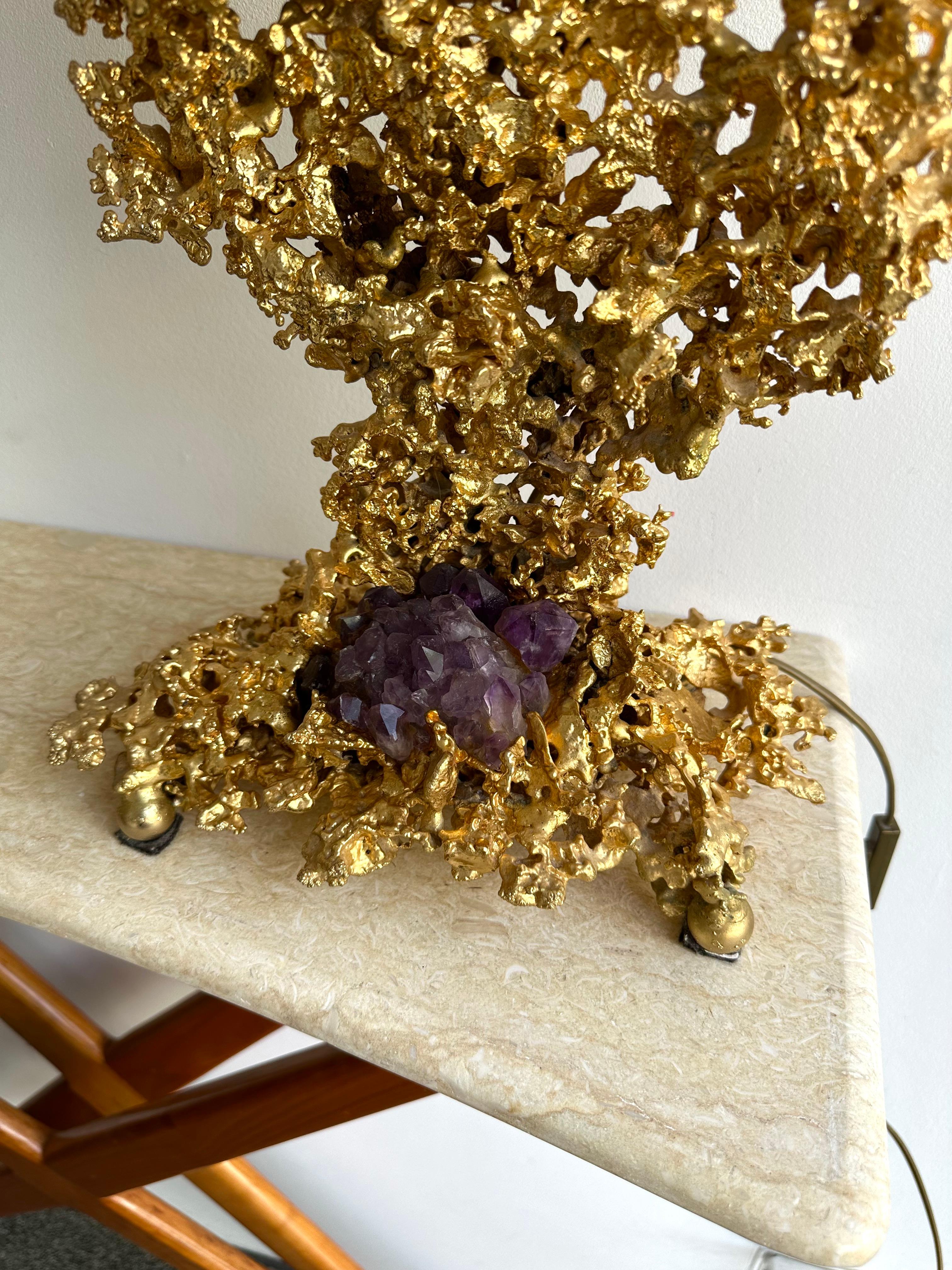 Late 20th Century Pair of Gilt Bronze Amethyst Lamps by Boeltz, France, 1970s