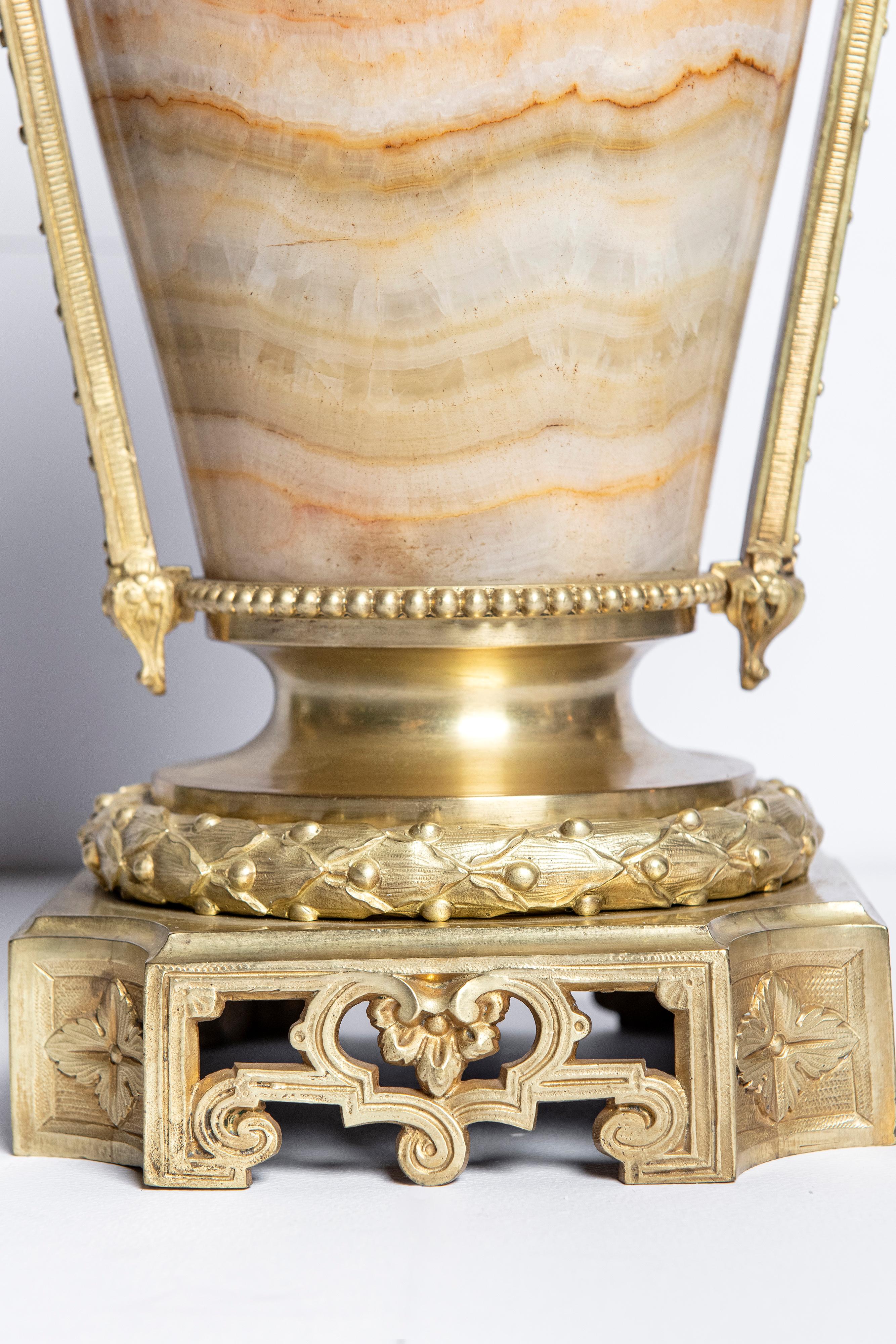 Neoclassical Pair of Gilt Bronze and Agate Cassolettes, France, Late 19th Century For Sale