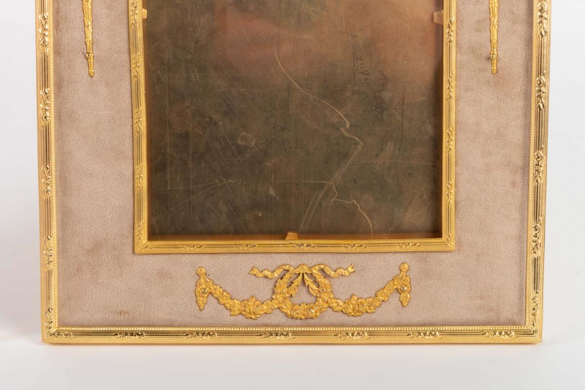 French Pair of Gilt Bronze and Beige Velvet Frames, Napoleon III Period