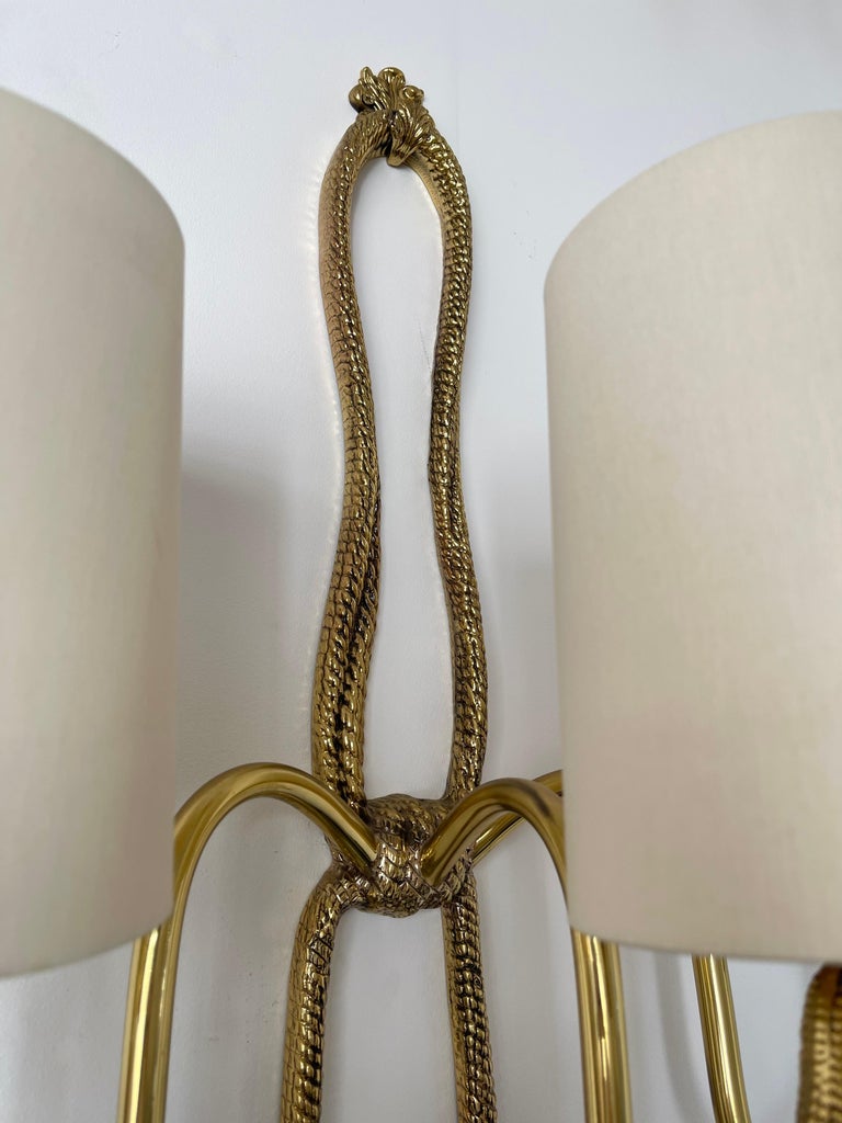 Pair of Gilt Bronze and Brass Knot Sconces by Valenti. Spain, 1980s For Sale 4