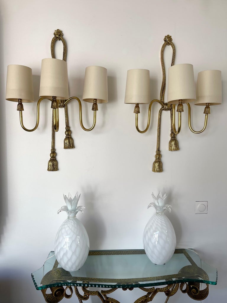 Pair of Gilt Bronze and Brass Knot Sconces by Valenti. Spain, 1980s For Sale 5