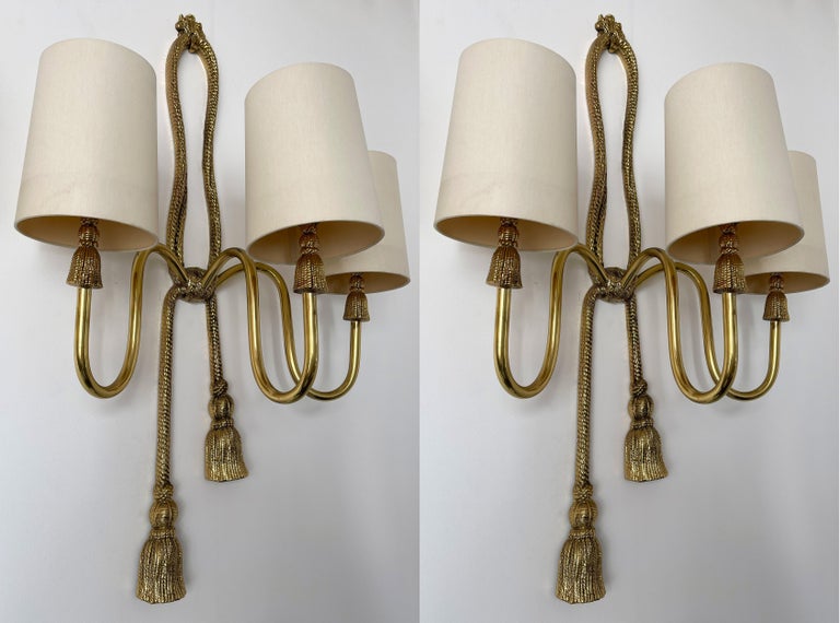 Pair of Gilt Bronze and Brass Knot Sconces by Valenti. Spain, 1980s For Sale 1