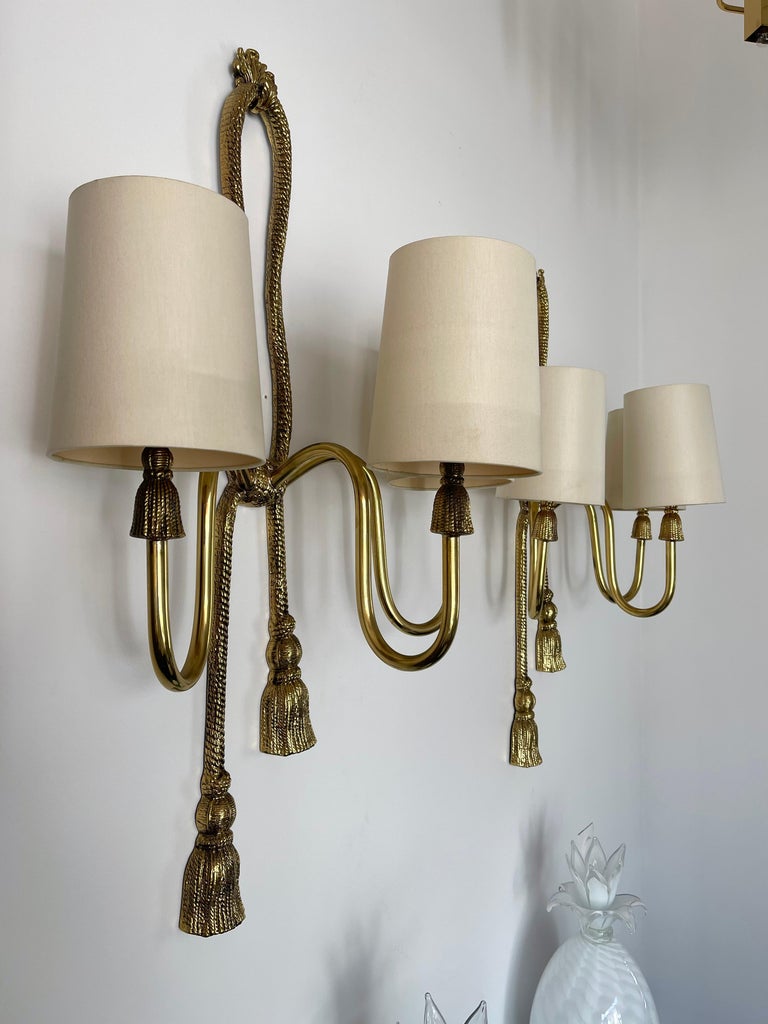 Pair of Gilt Bronze and Brass Knot Sconces by Valenti. Spain, 1980s For Sale 2