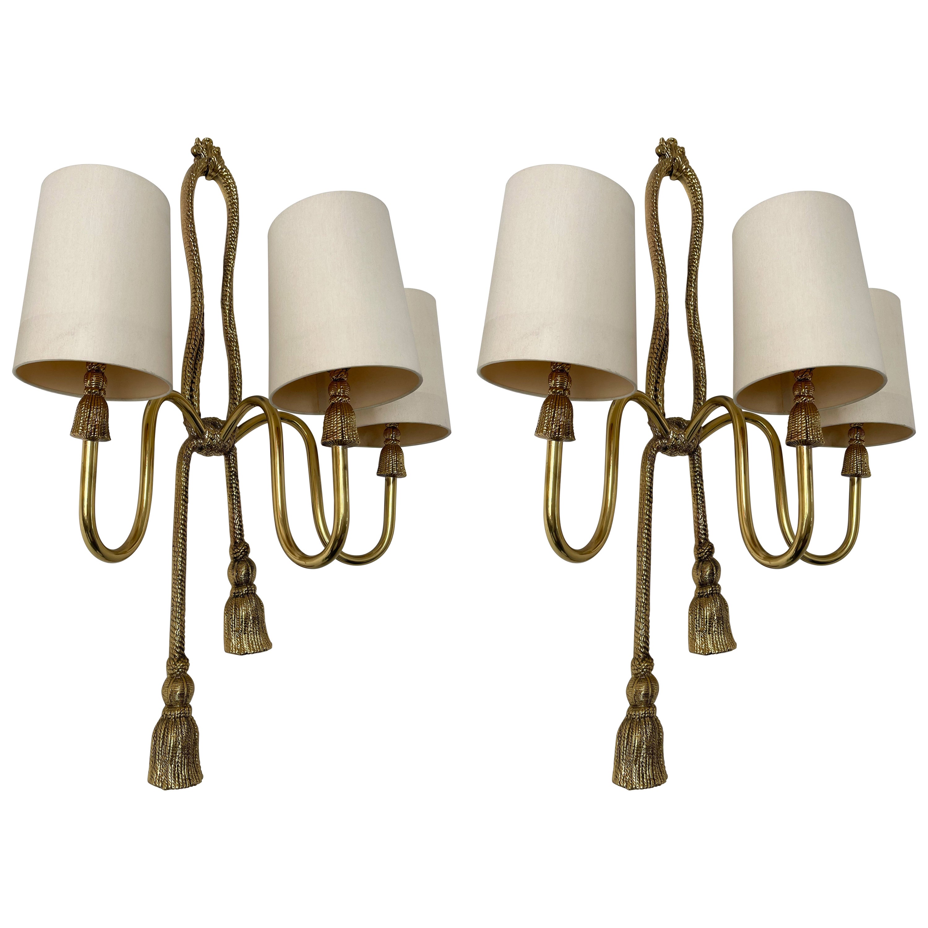 Coppia di lampade a nodo in bronzo dorato e ottone di Valenti. Spagna, anni '80