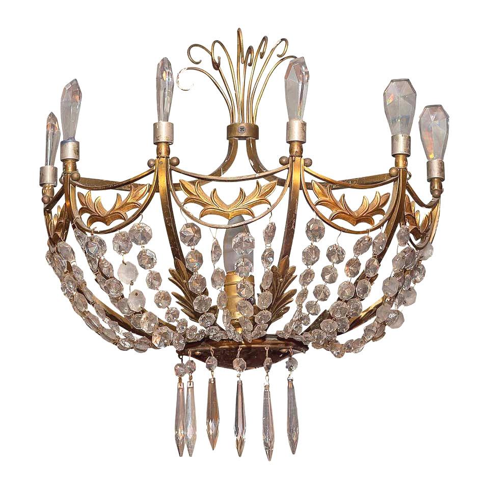 French Pair of Gilt Bronze and Crystal Baltic Style Wall Light Sconces For Sale