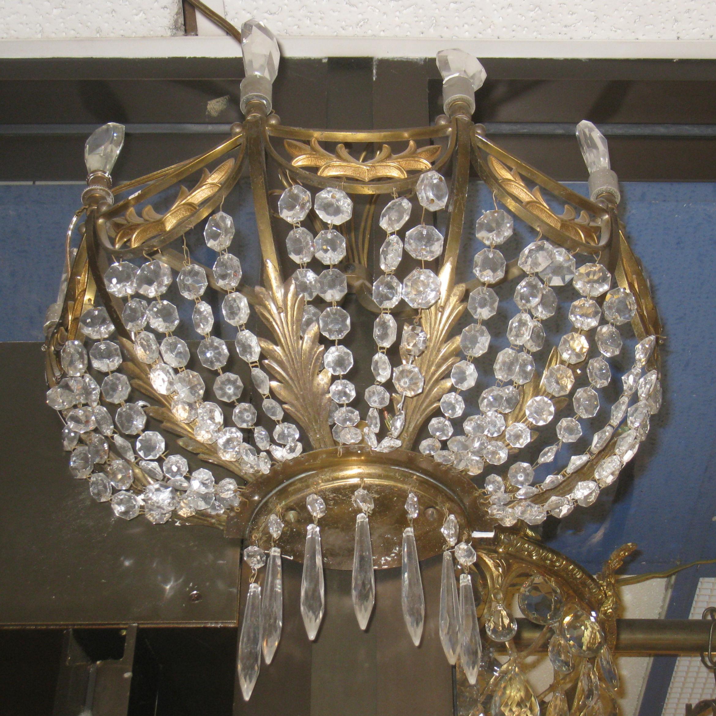 Pair of Gilt Bronze and Crystal Baltic Style Wall Light Sconces In Good Condition For Sale In New York, NY