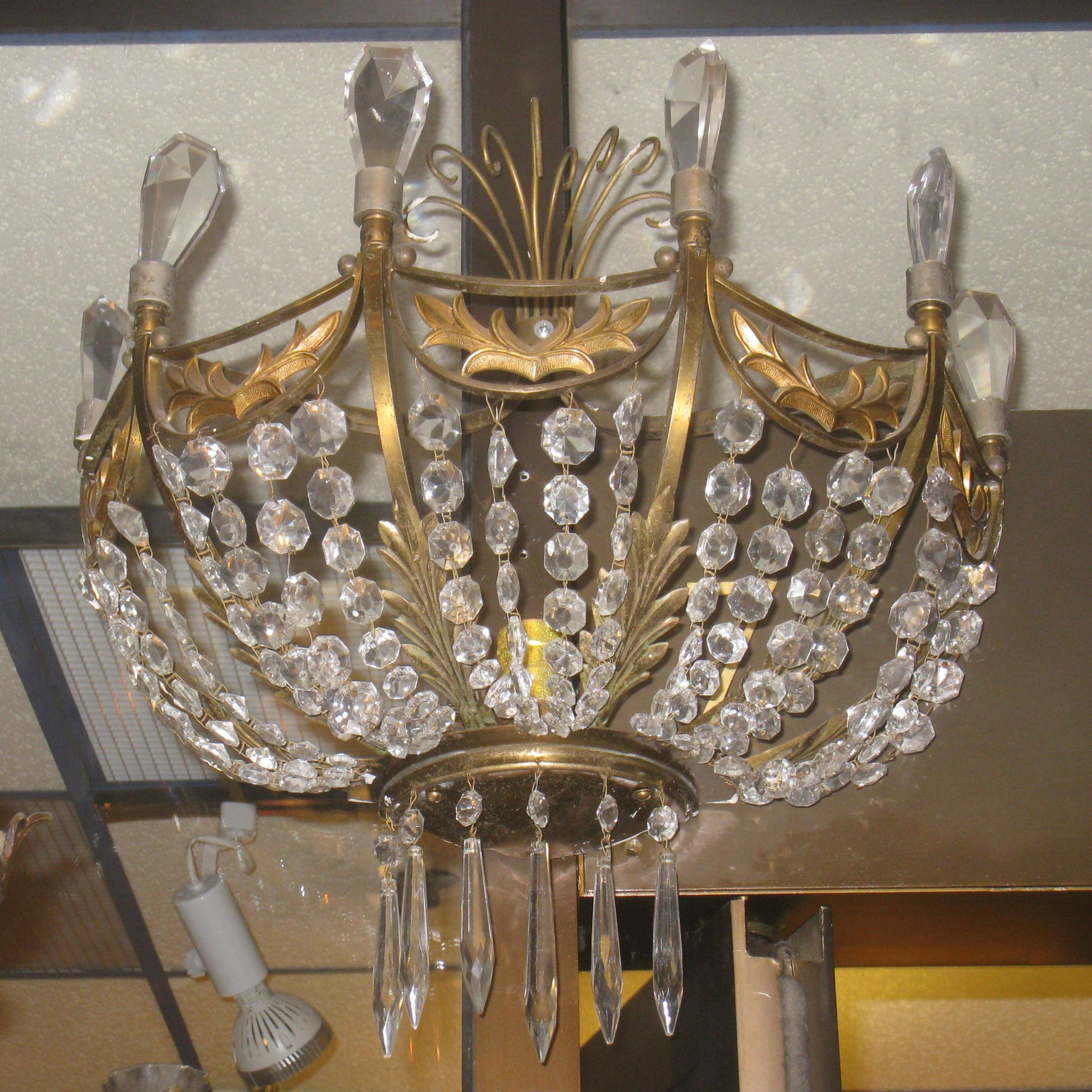 Pair of Gilt Bronze and Crystal Baltic Style Wall Light Sconces For Sale 1