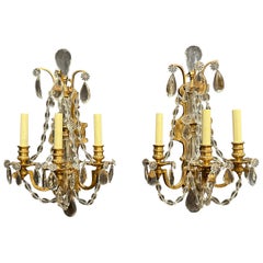 Pair Of Gilt Bronze And Crystal Louis XVI Style Sconces