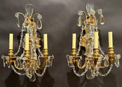 Pair Of Gilt Bronze And Crystal Louis XVI Style Sconces